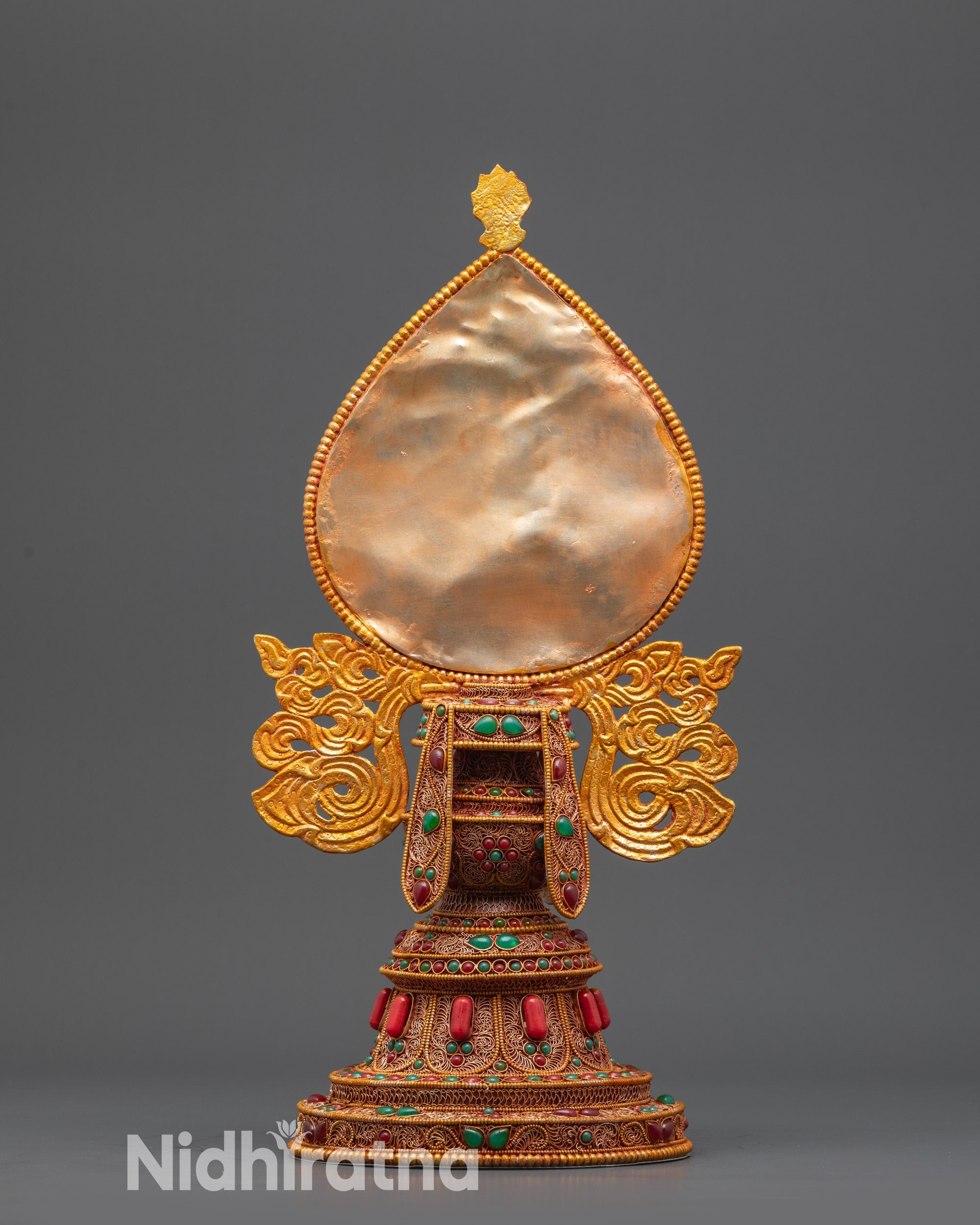 back view traditional Tibetan Chegumba ritual water offering vase from Nepal