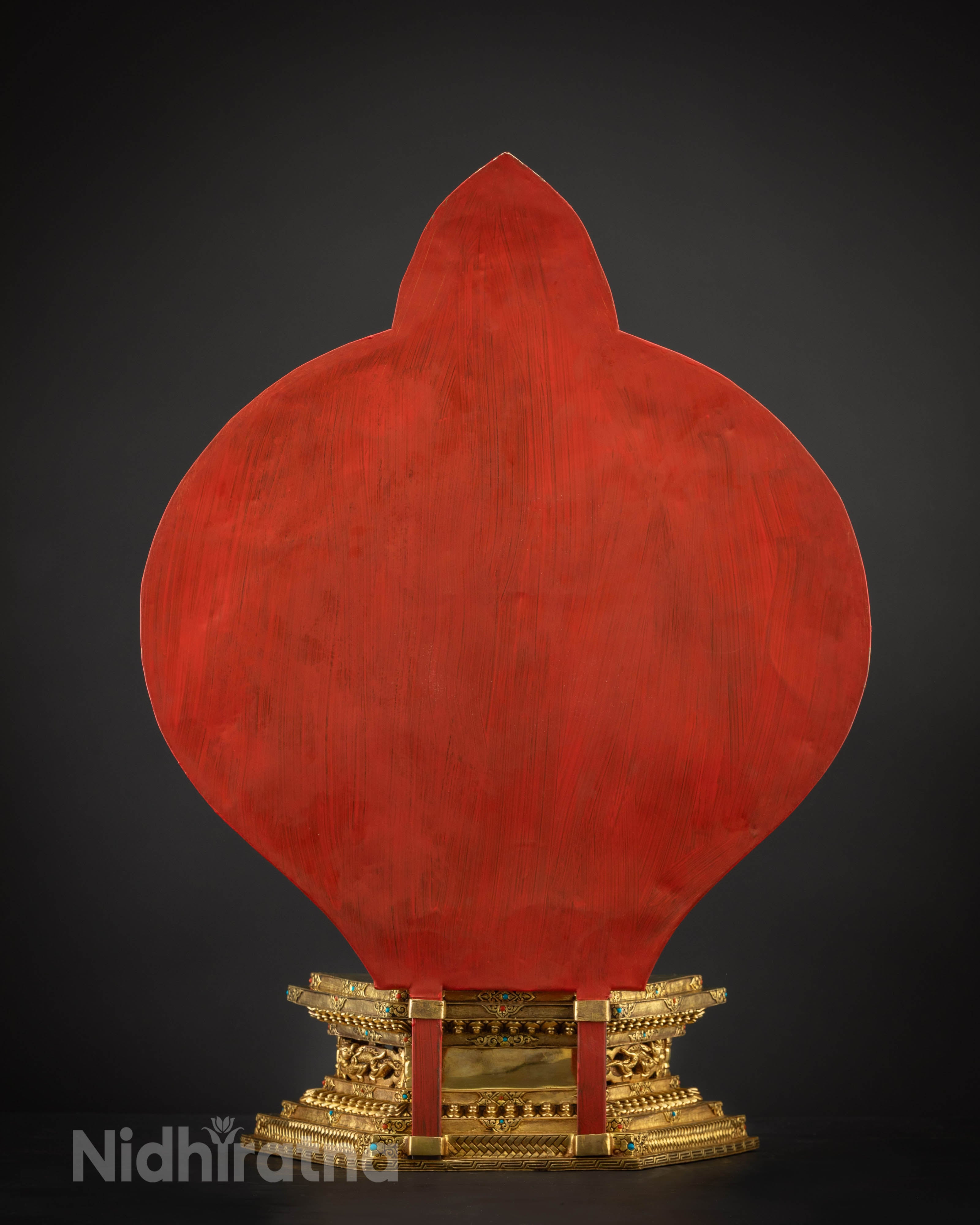 back view with halo Thousand Armed Chenrezig Avalokiteshvara statue red and gold aureole