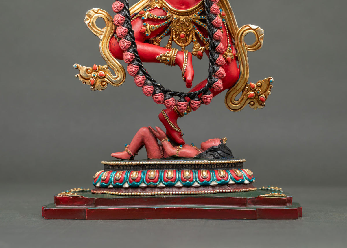 Base of Dorje Phagmo statue standing on a corpse atop a lotus pedestal, symbolizing victory over ego