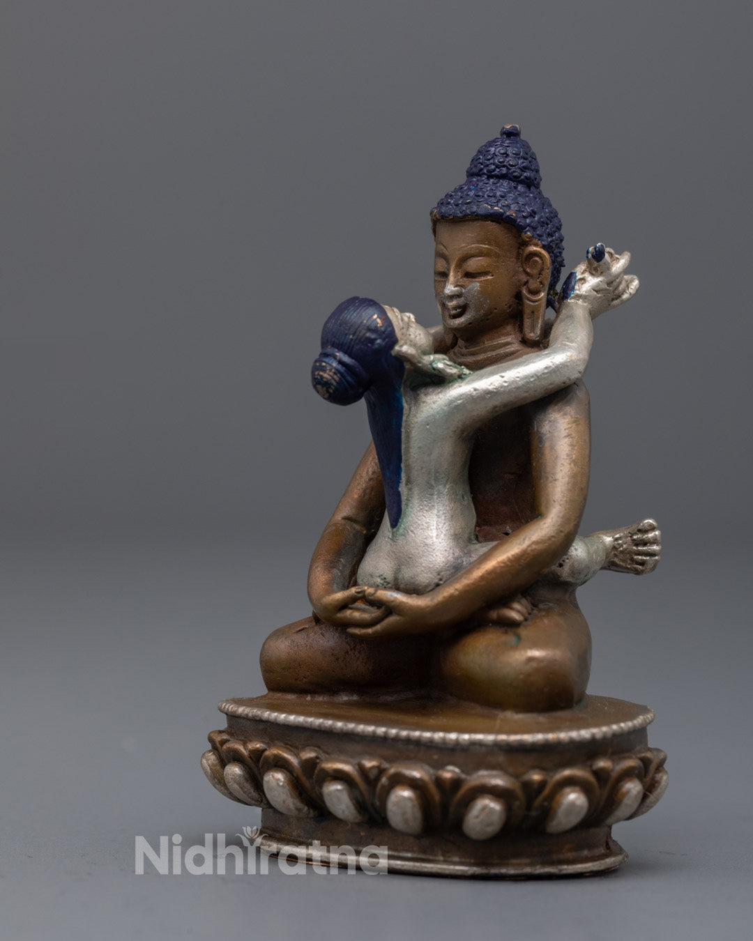 beautifully painted Samantabhadra Consort Statue with intricate lotus throne showcasing Tibetan spiritual symbolism