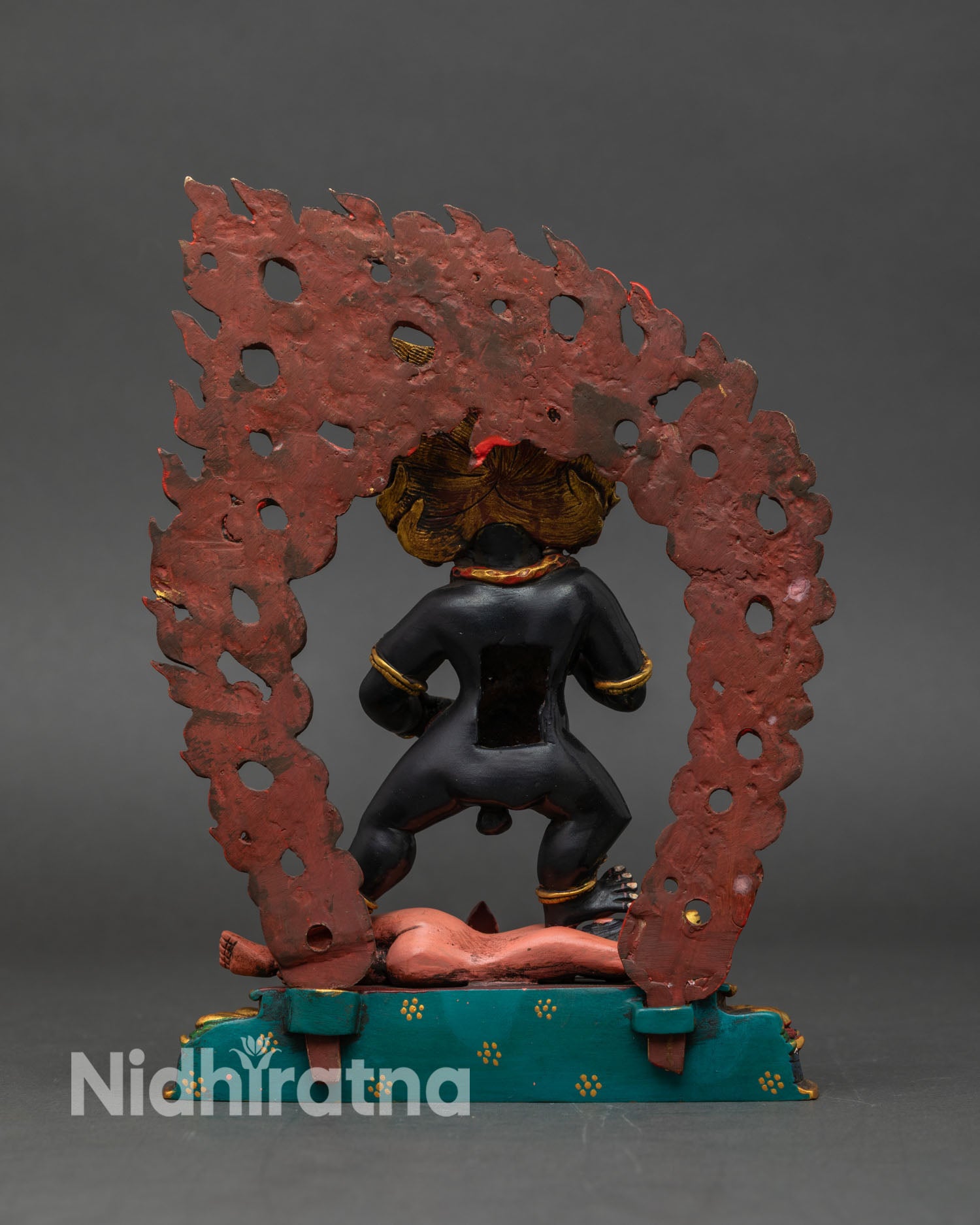 Black Dzambhala copper sculpture Tibetan Buddhist deity of wealth prosperity protection handmade Newari artisan sacred altar decor