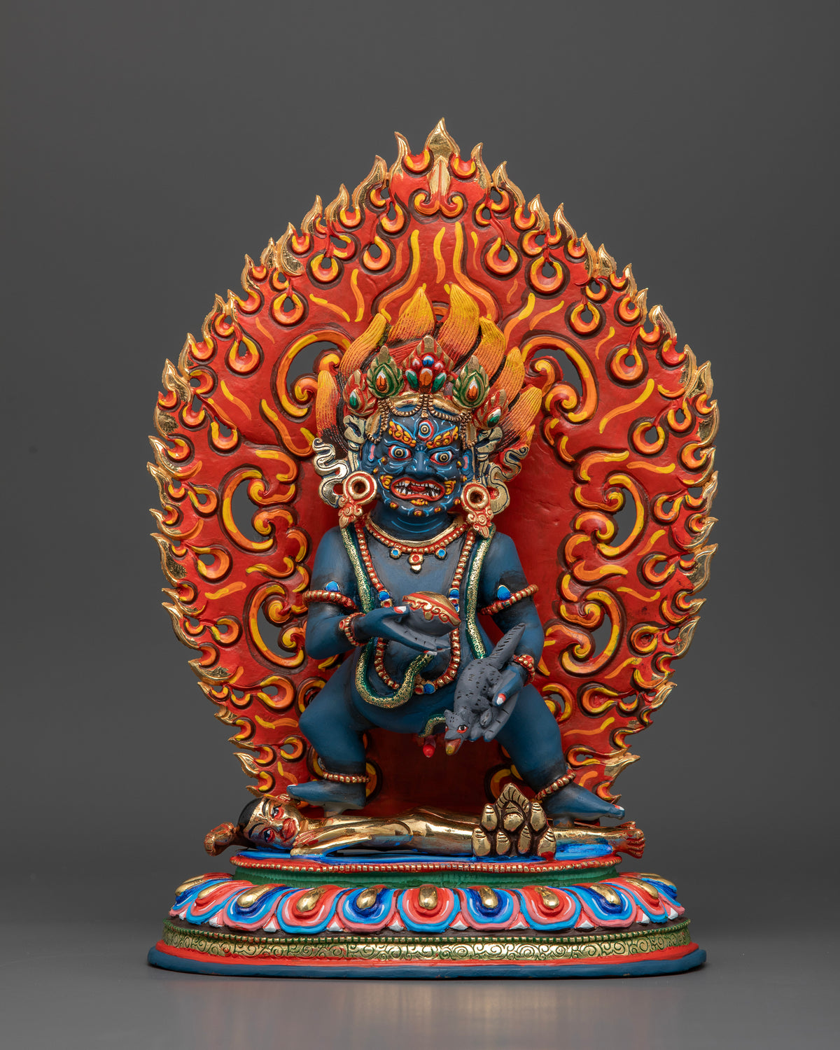 Black Dzambhala statue handcrafted by Newari artisans in Patan Nepal.