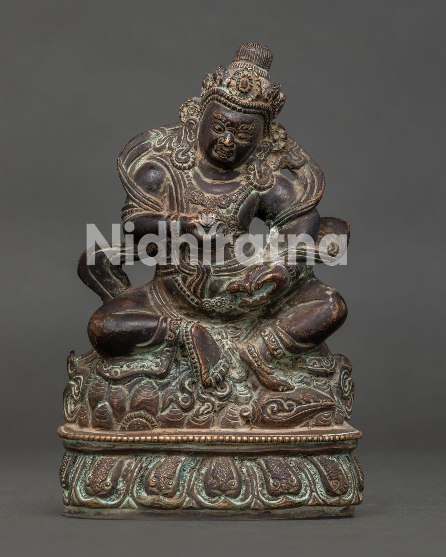 Black Dzambhala Statue Handcrafted Copper Antique Finish Front View.