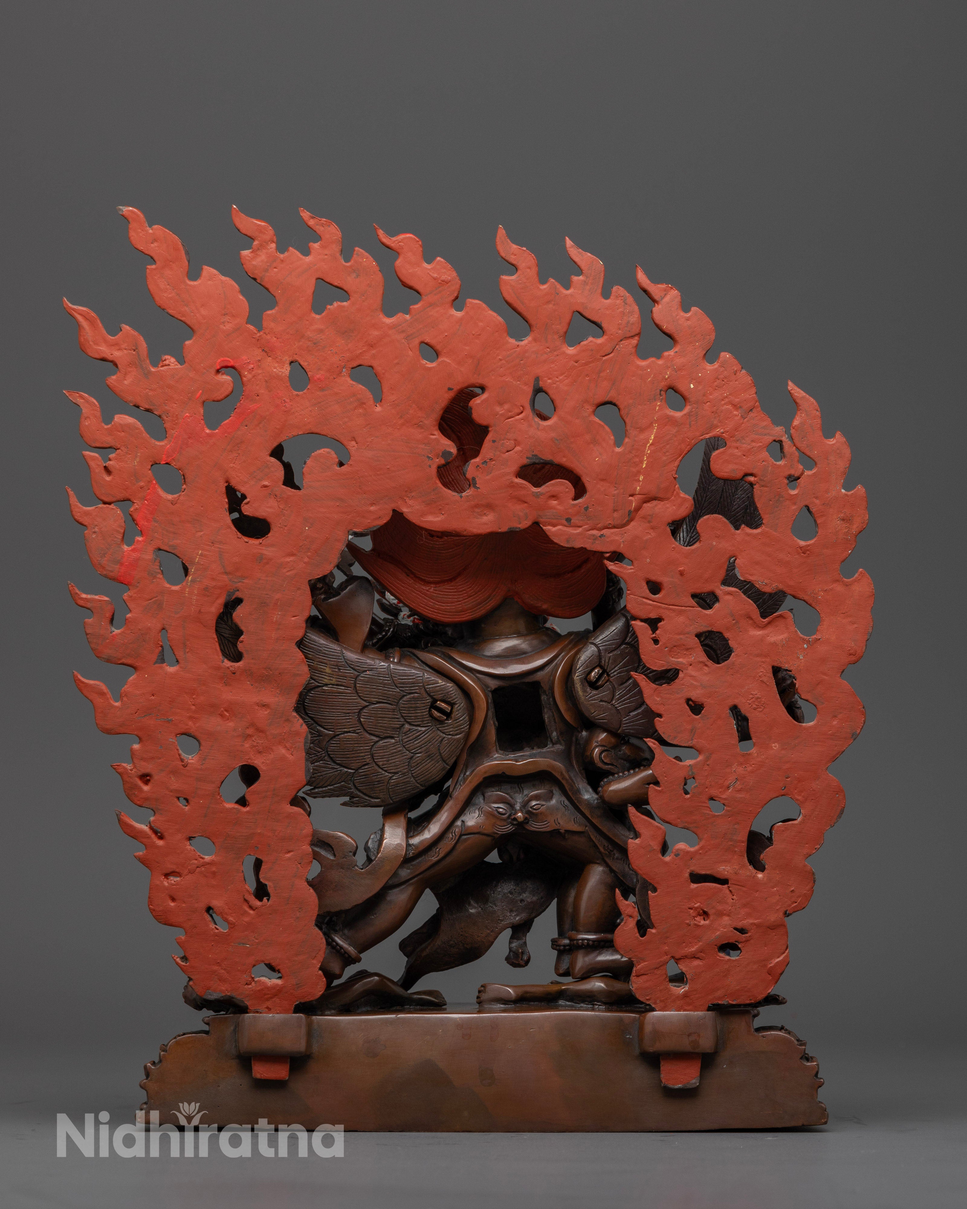 back view of oxidized black Vajrakilaya statue