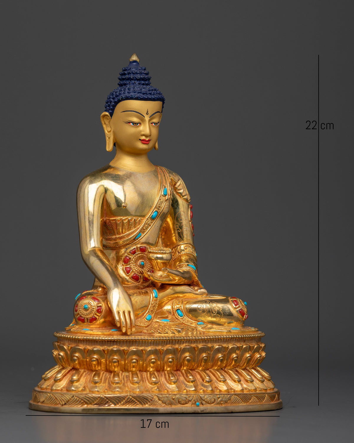 Buddha Shakyamuni in Bhumisparsha Mudra holding a monks alms bowl