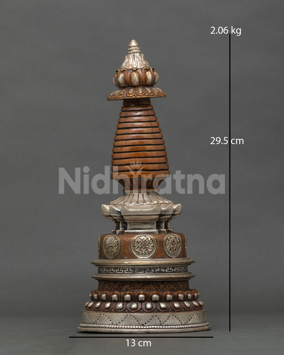 Buddhist Kadampa Stupa Handcrafted by Newari Artisan from Patan, Nepal with Oxidized Copper Finish