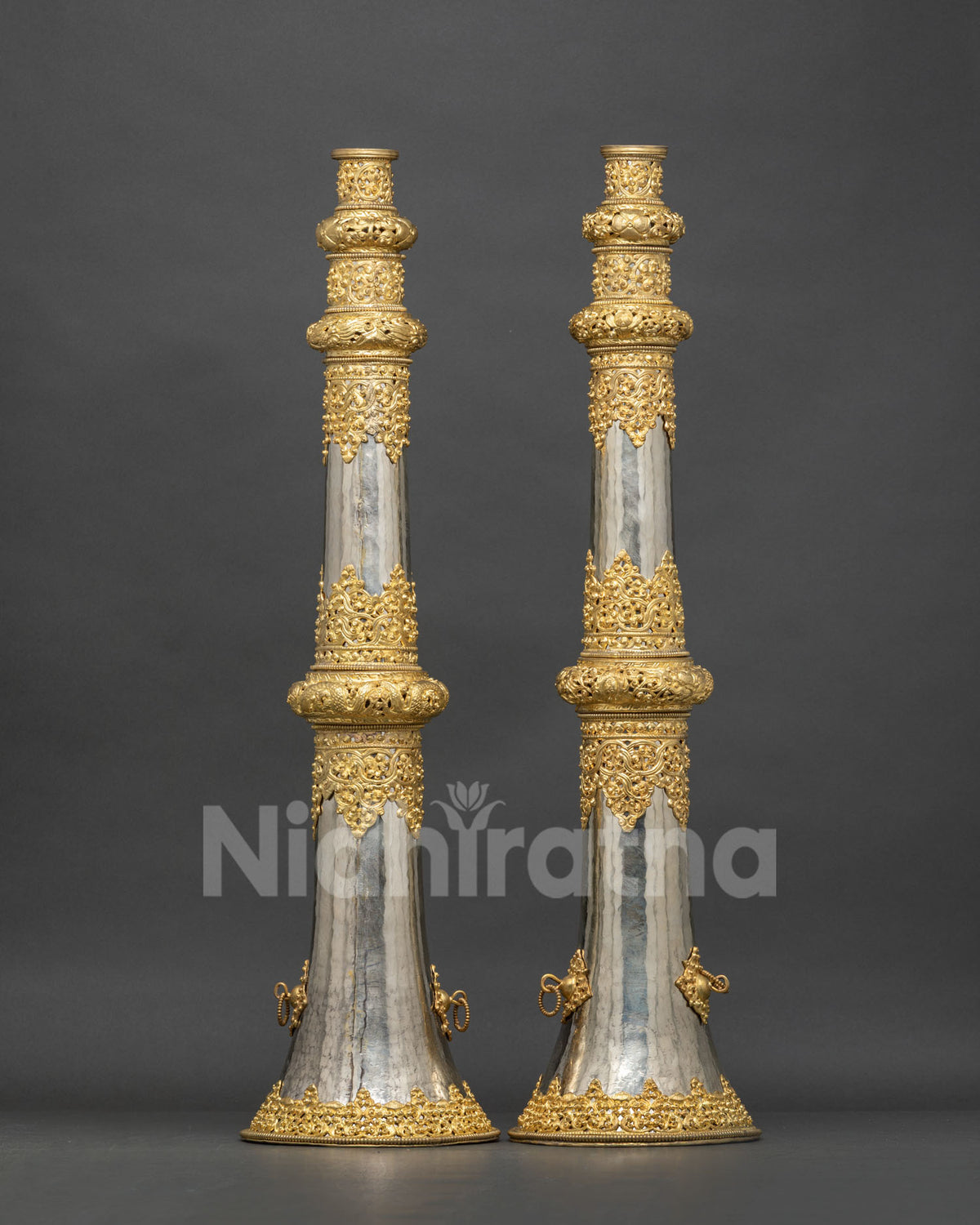 Buddhist Lava Trumpet Set Made from Copper for Sacred Ceremonies and Ritual Practice
