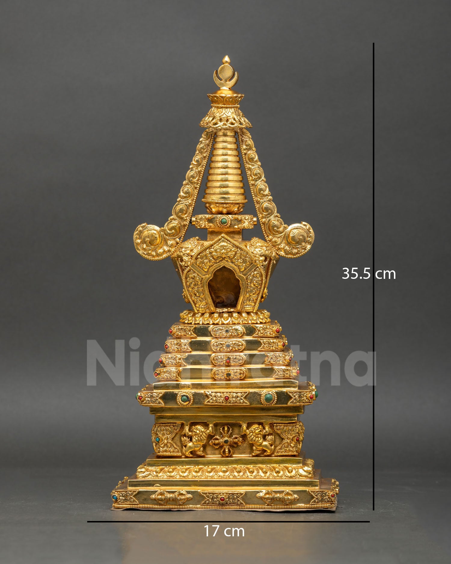 Buddhist Stupa handcrafted 24k gold plated, sacred monument nepal altar meditation decor