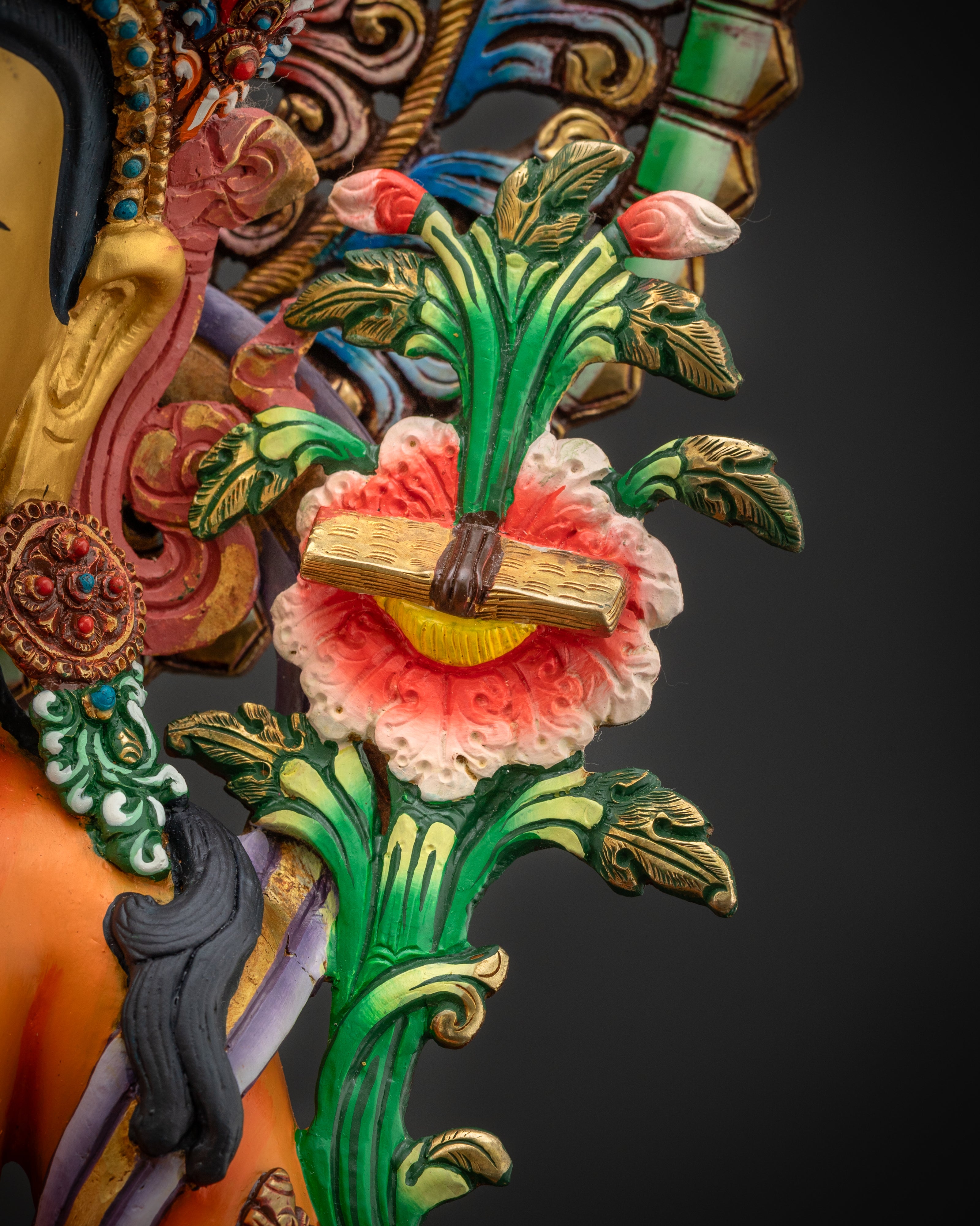 Manjushri Statue Seated on Snow Lion | Hand-Painted Wisdom Deity