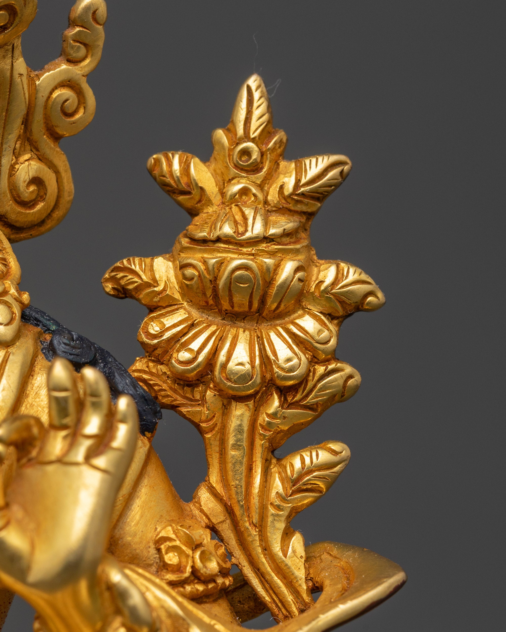 Handcrafted Simhada Manjushri Statue | 24K Gold-Fire Gilded Sculpture