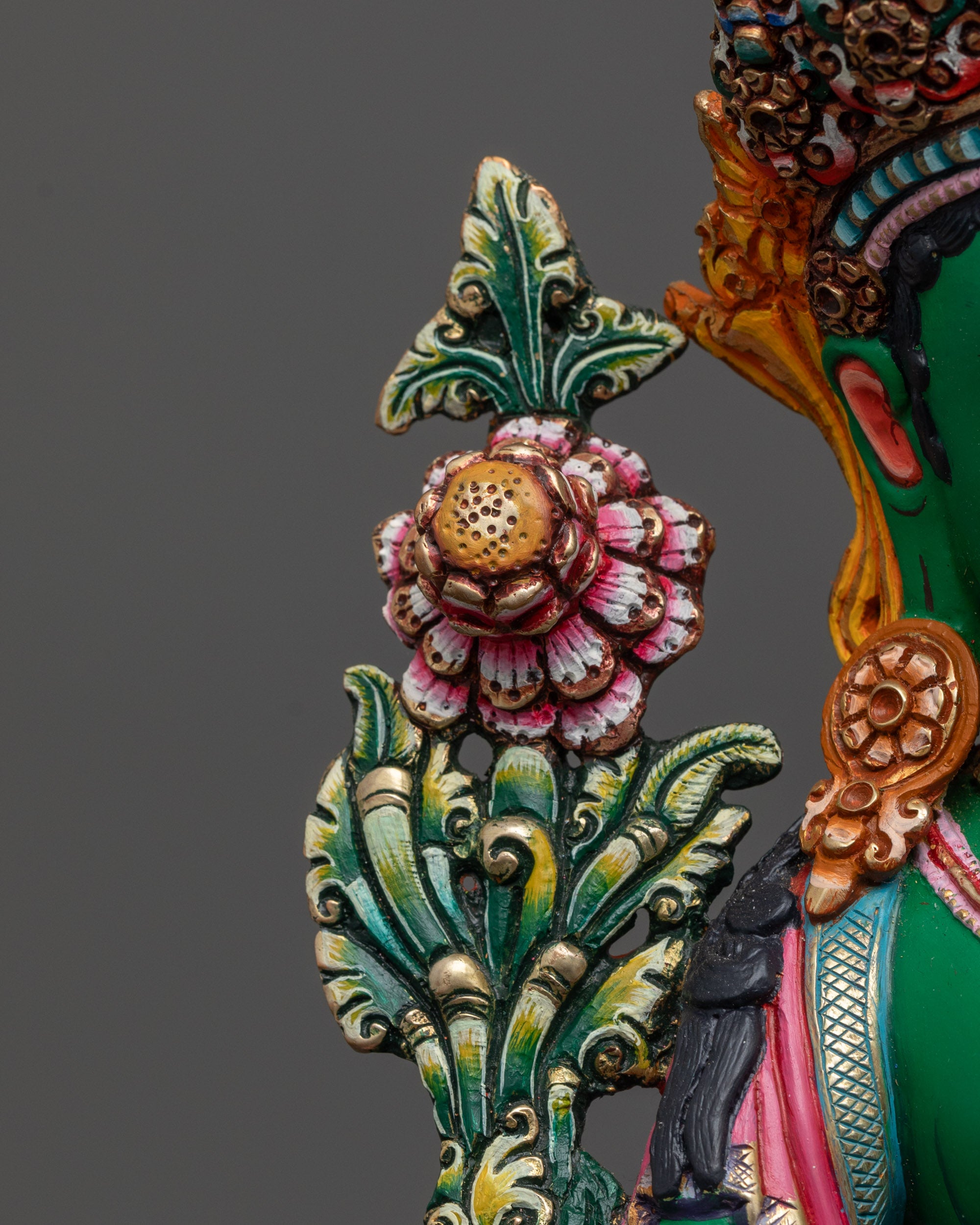 Coloured Green Tara Statue | Peaceful Nepalese Meditation Sculpture