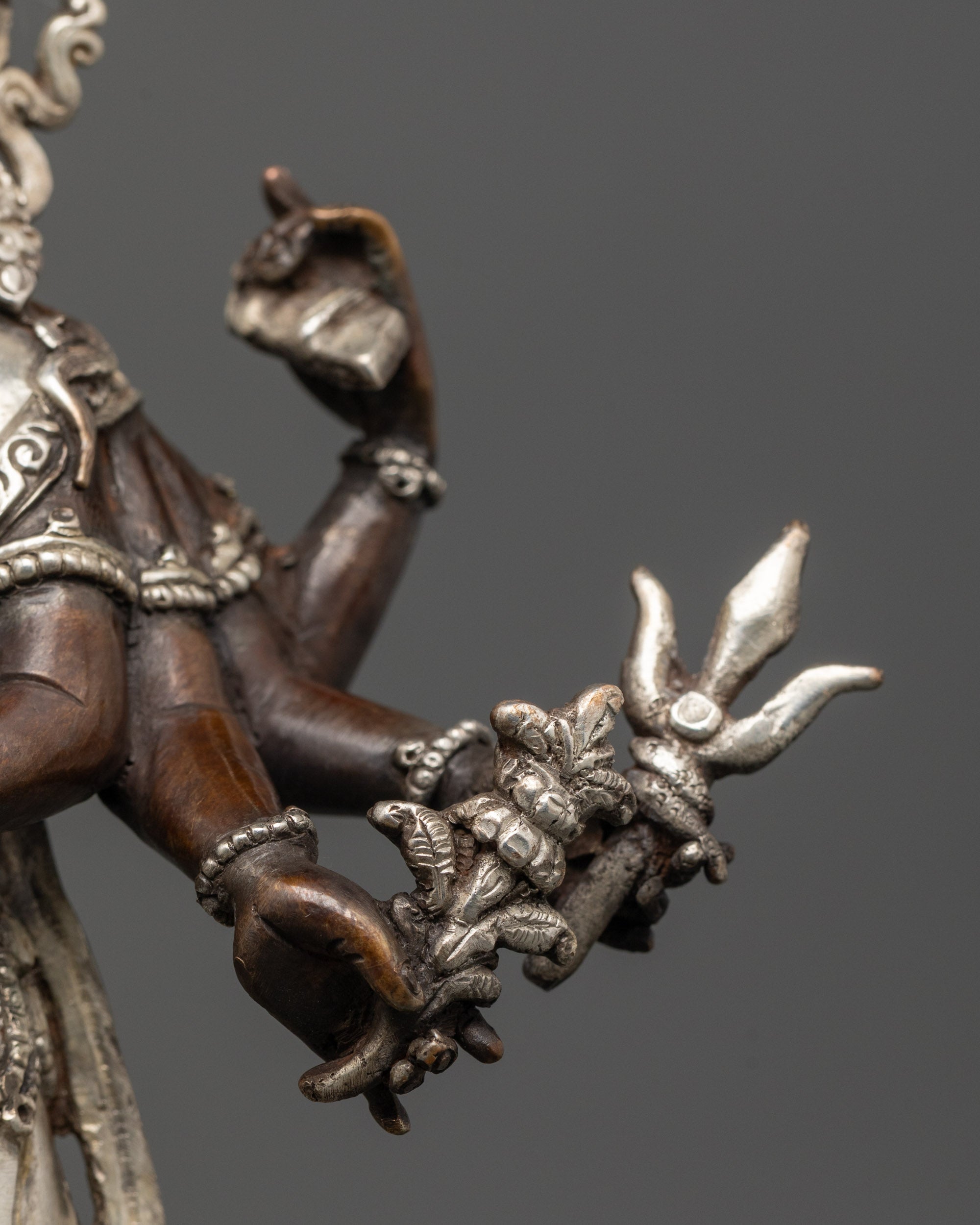 Oxidized Copper Lokeshwor Statue with Silver Plating