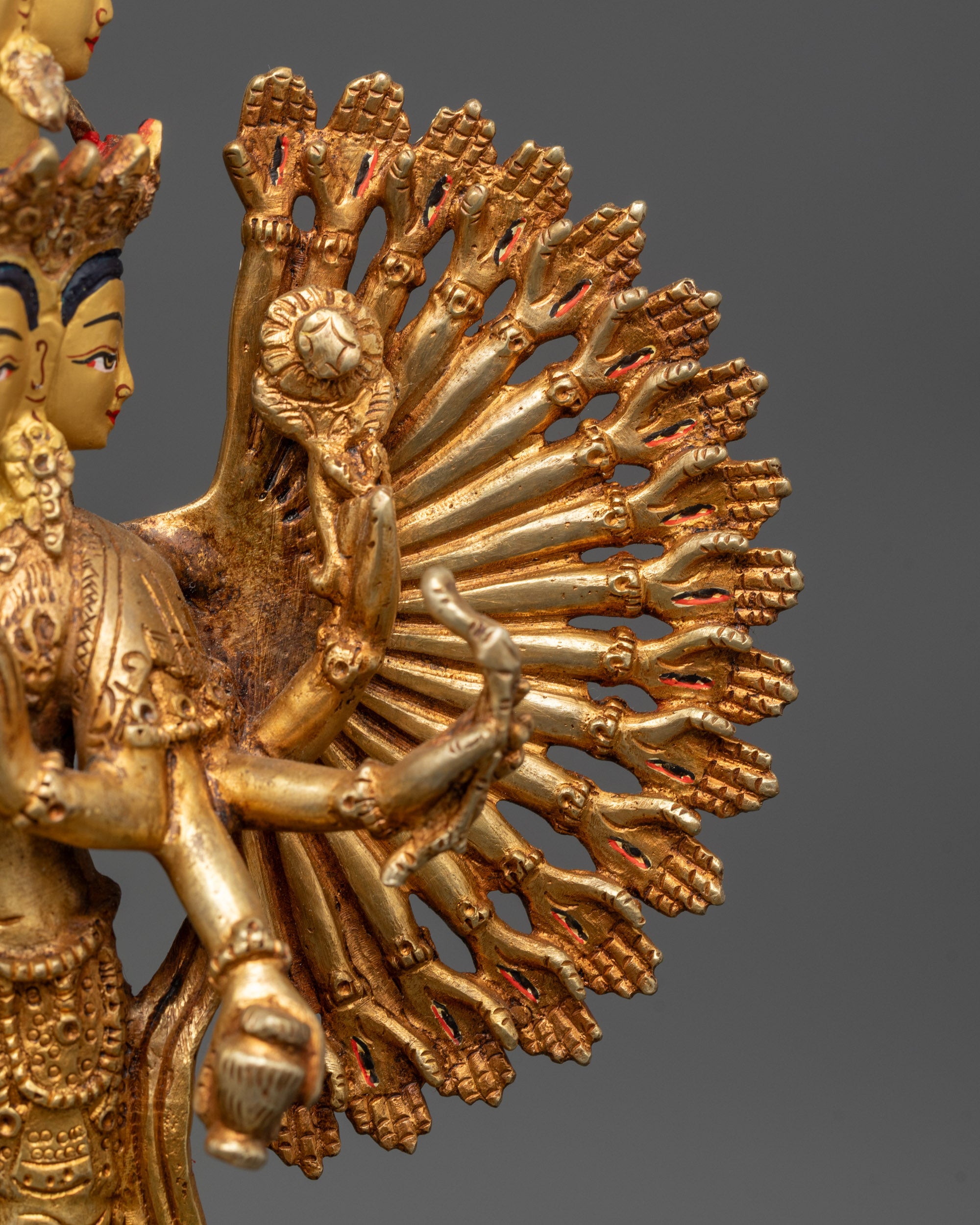 1000-Armed Chenrezig Statue | 24K Gold-Fire Gilded Spiritual Sculpture