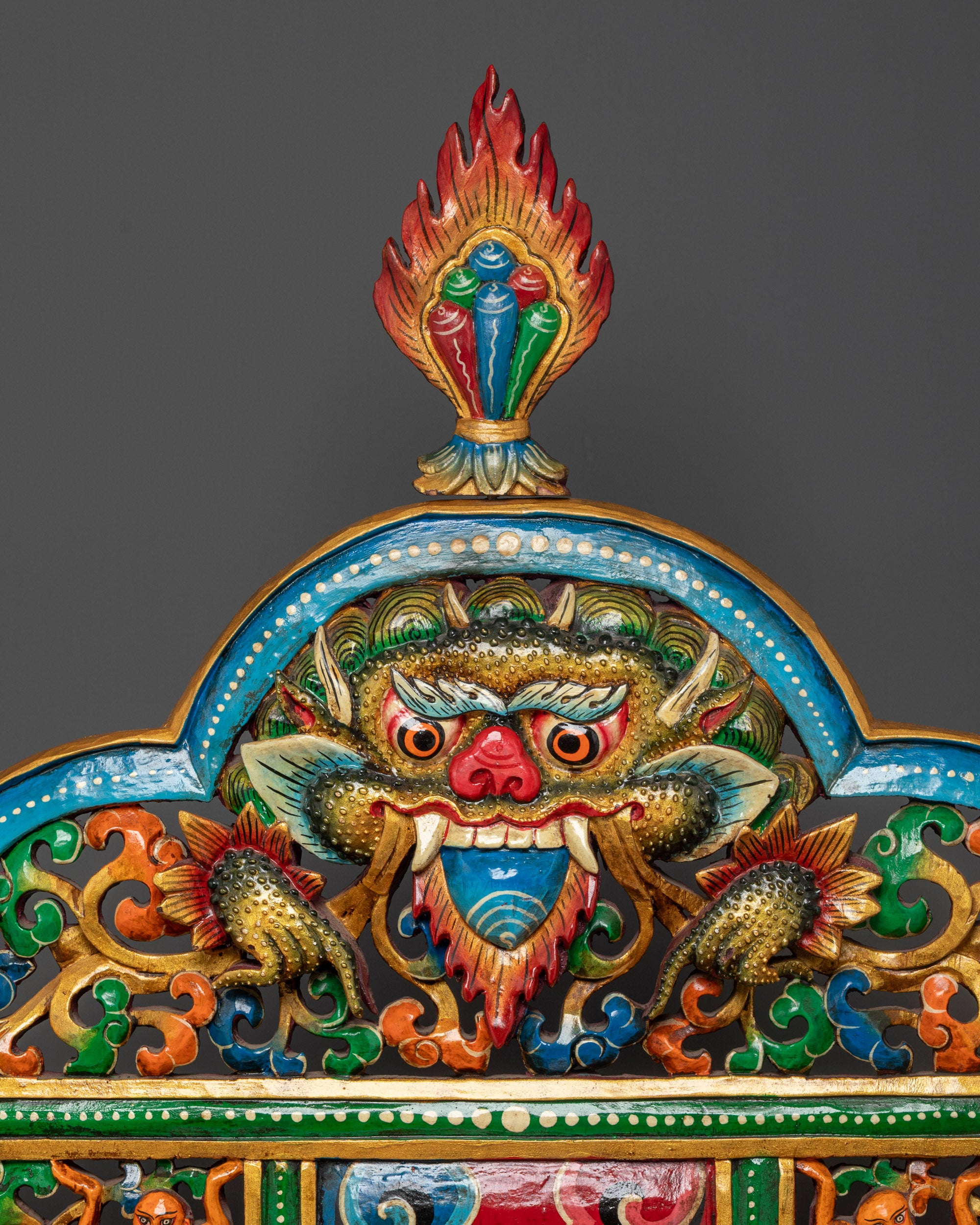 Handcrafted Buddhist Throne | Intricate Nepalese Statue Seat for Shrines