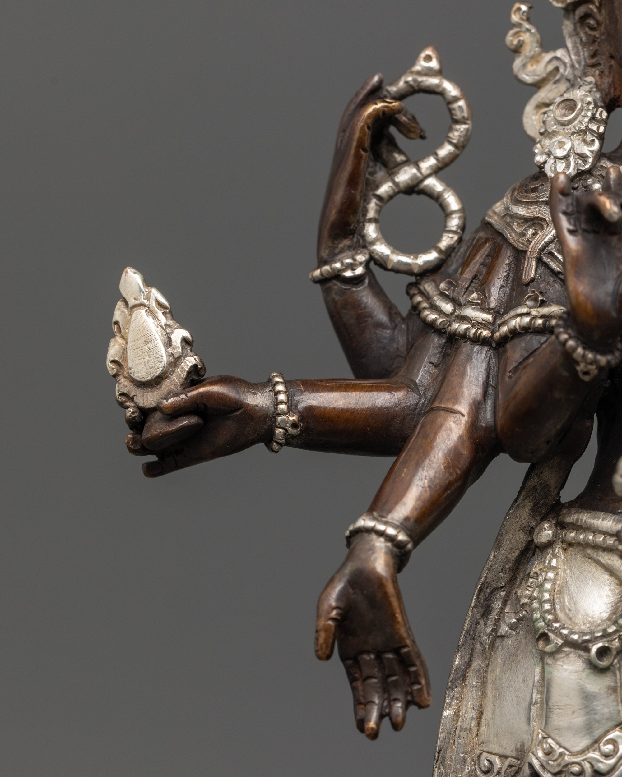 Oxidized Copper Lokeshwor Statue with Silver Plating