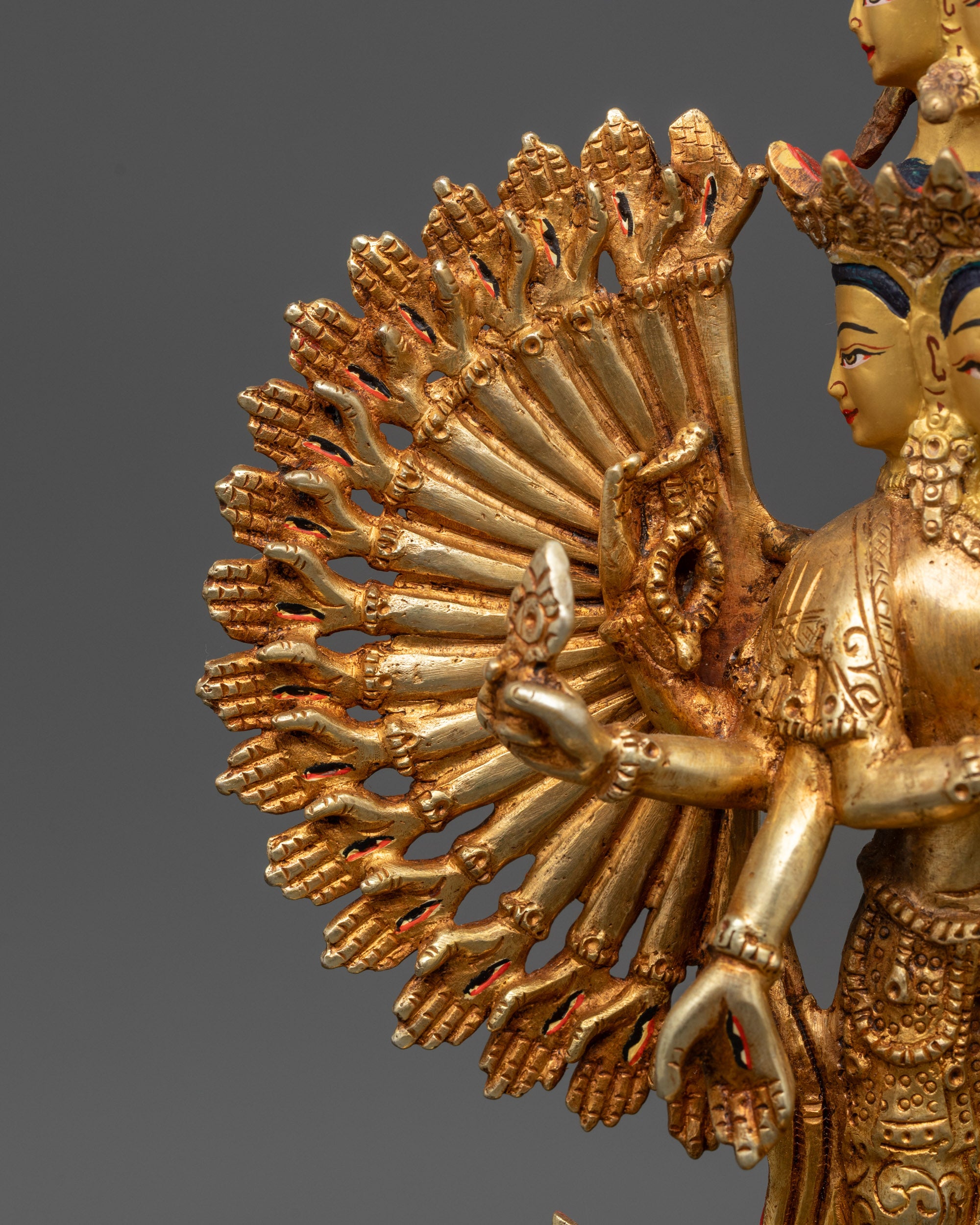 1000-Armed Chenrezig Statue | 24K Gold-Fire Gilded Spiritual Sculpture