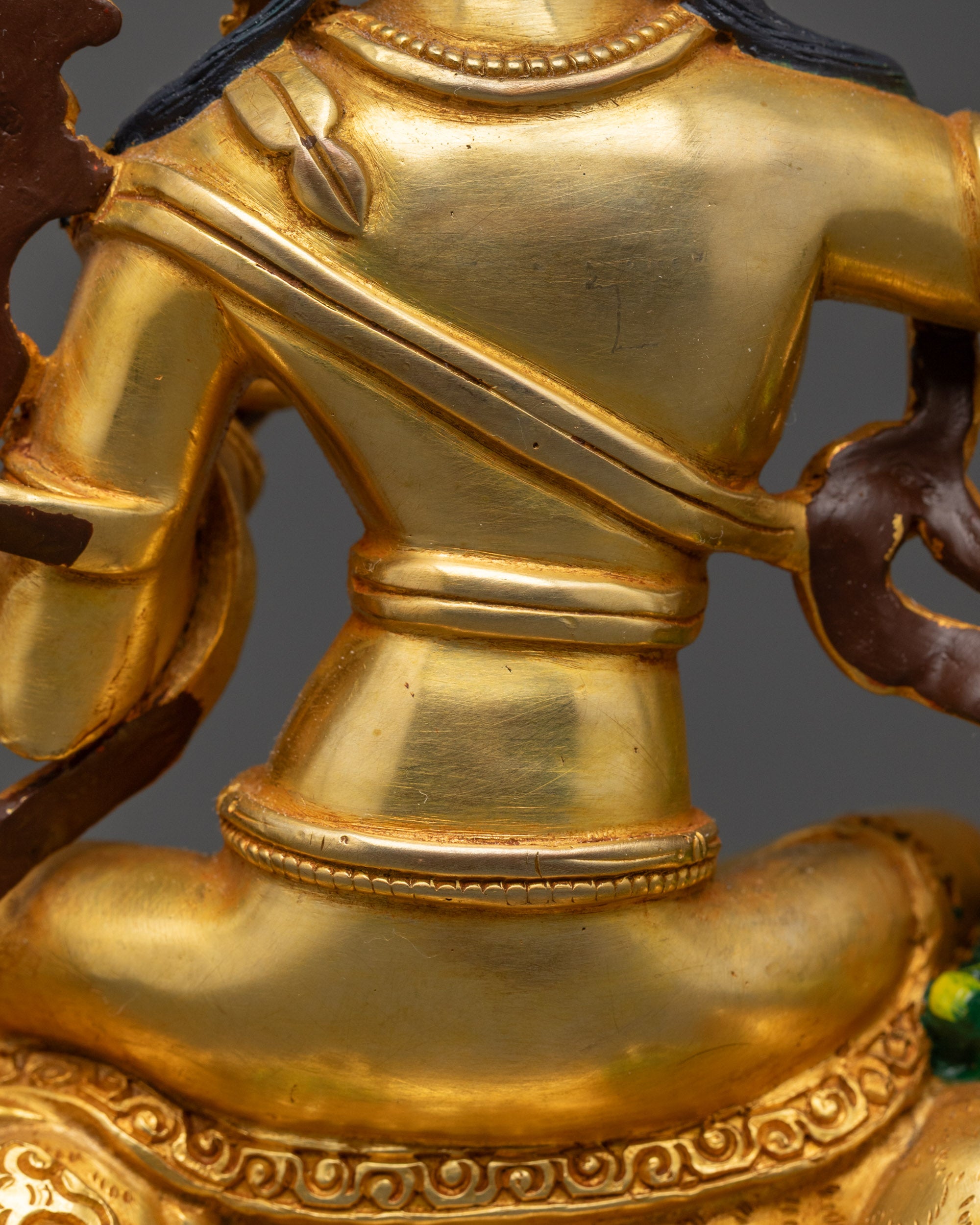 Handcrafted Simhada Manjushri Statue | 24K Gold-Fire Gilded Sculpture