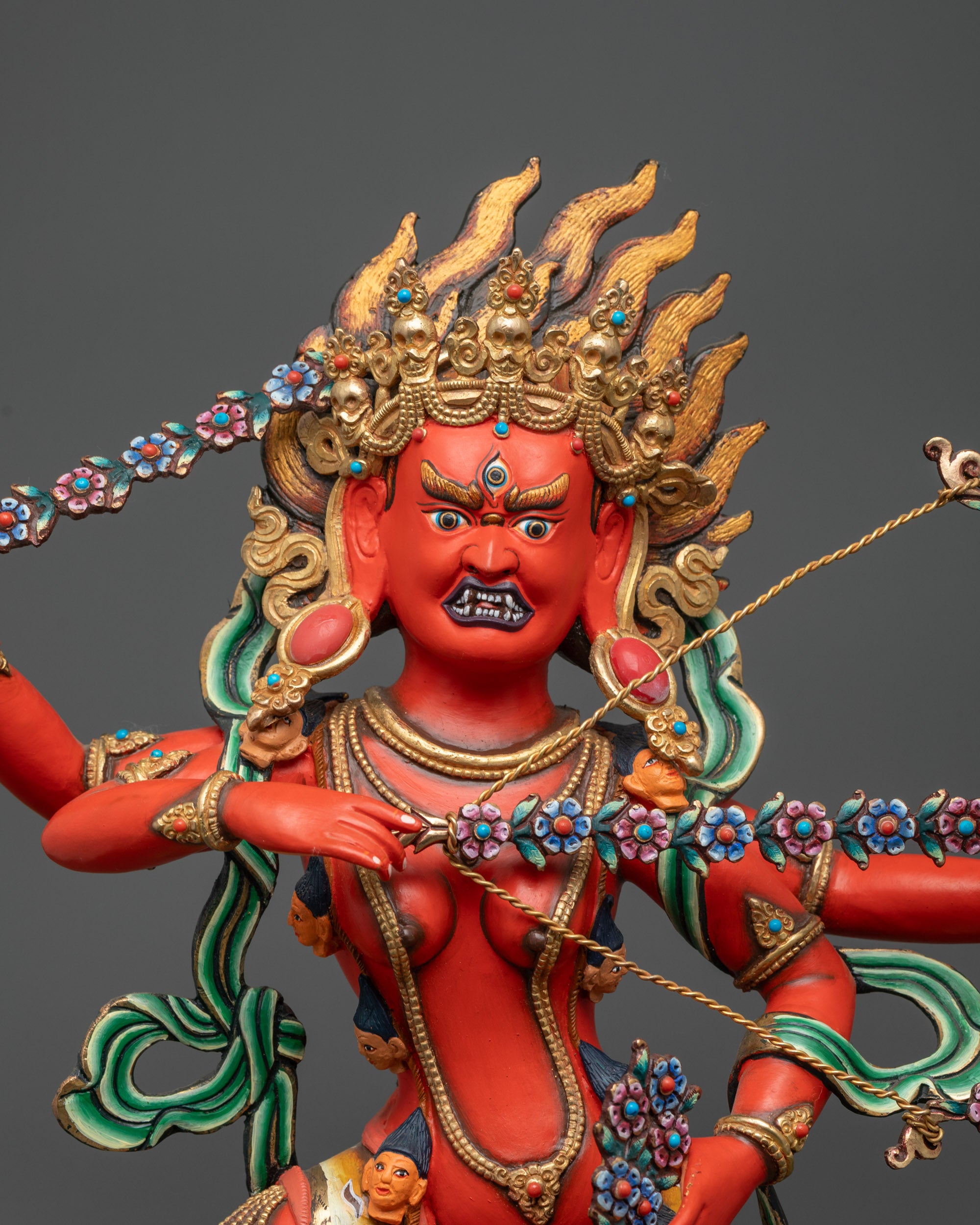 Red Kurukulla Statue | Hand-Carved Buddhist Dakini Sculpture