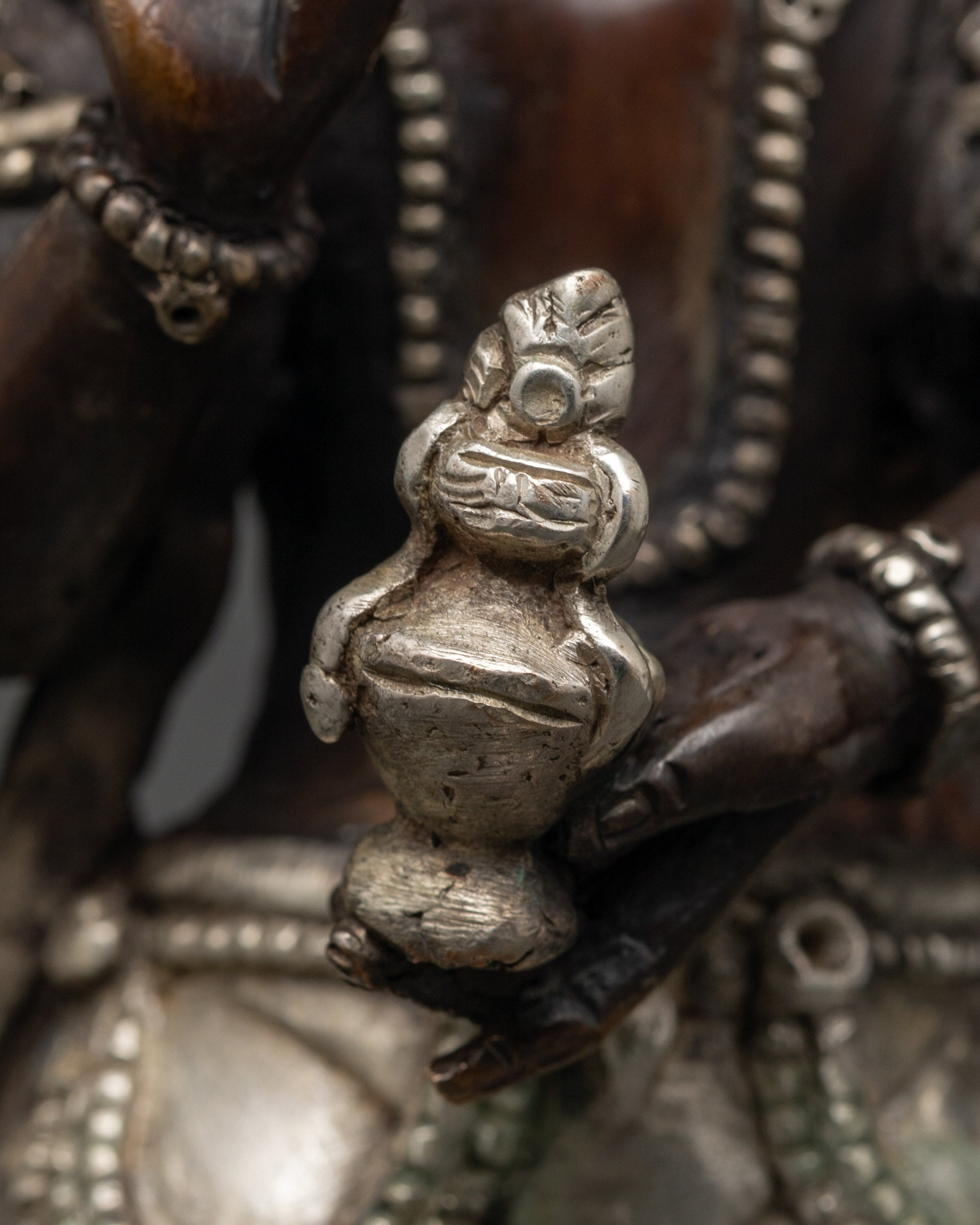 Oxidized Copper Lokeshwor Statue with Silver Plating
