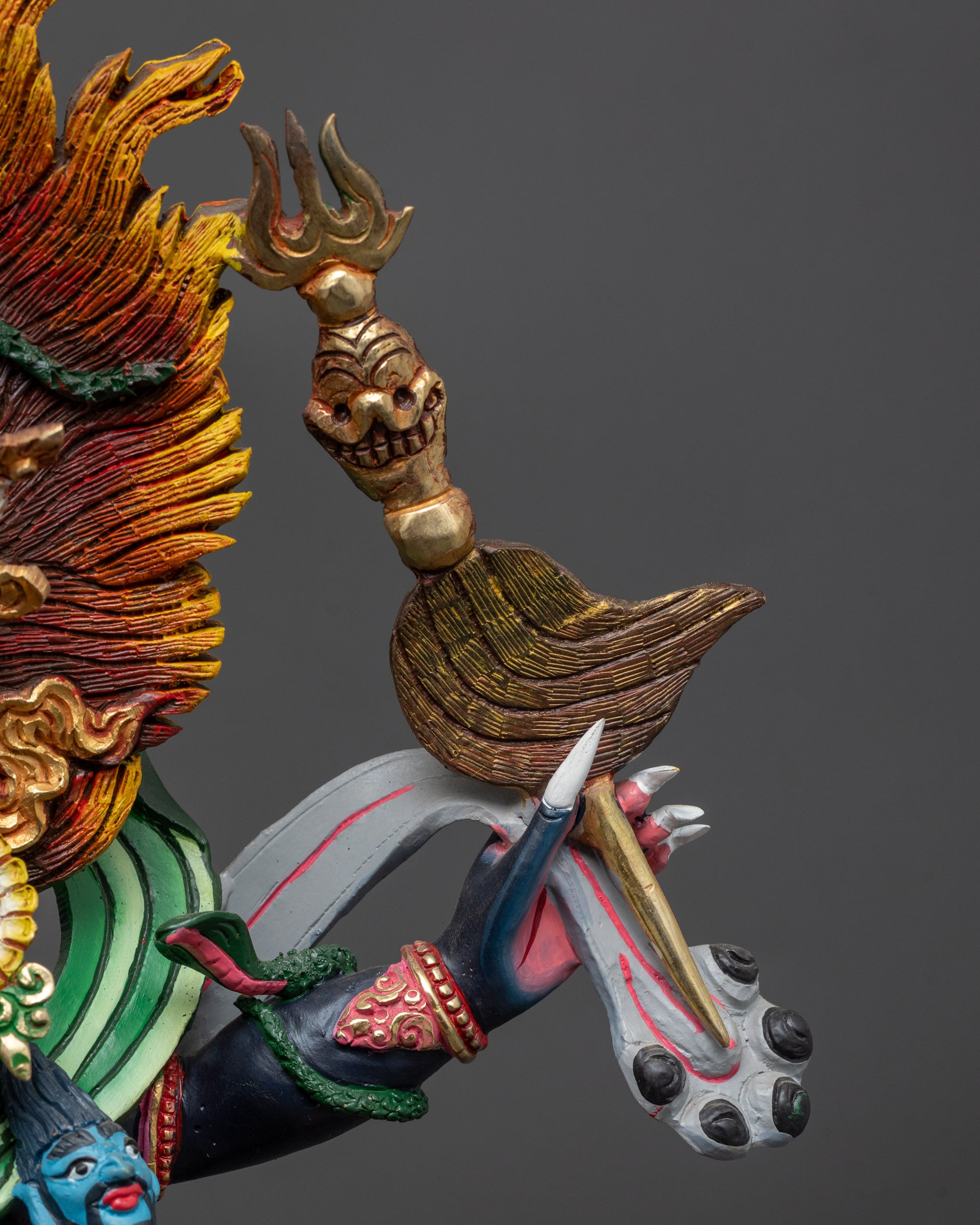 Handcrafted Six-Armed Mahakala Statue | Fierce Dark Blue Protector