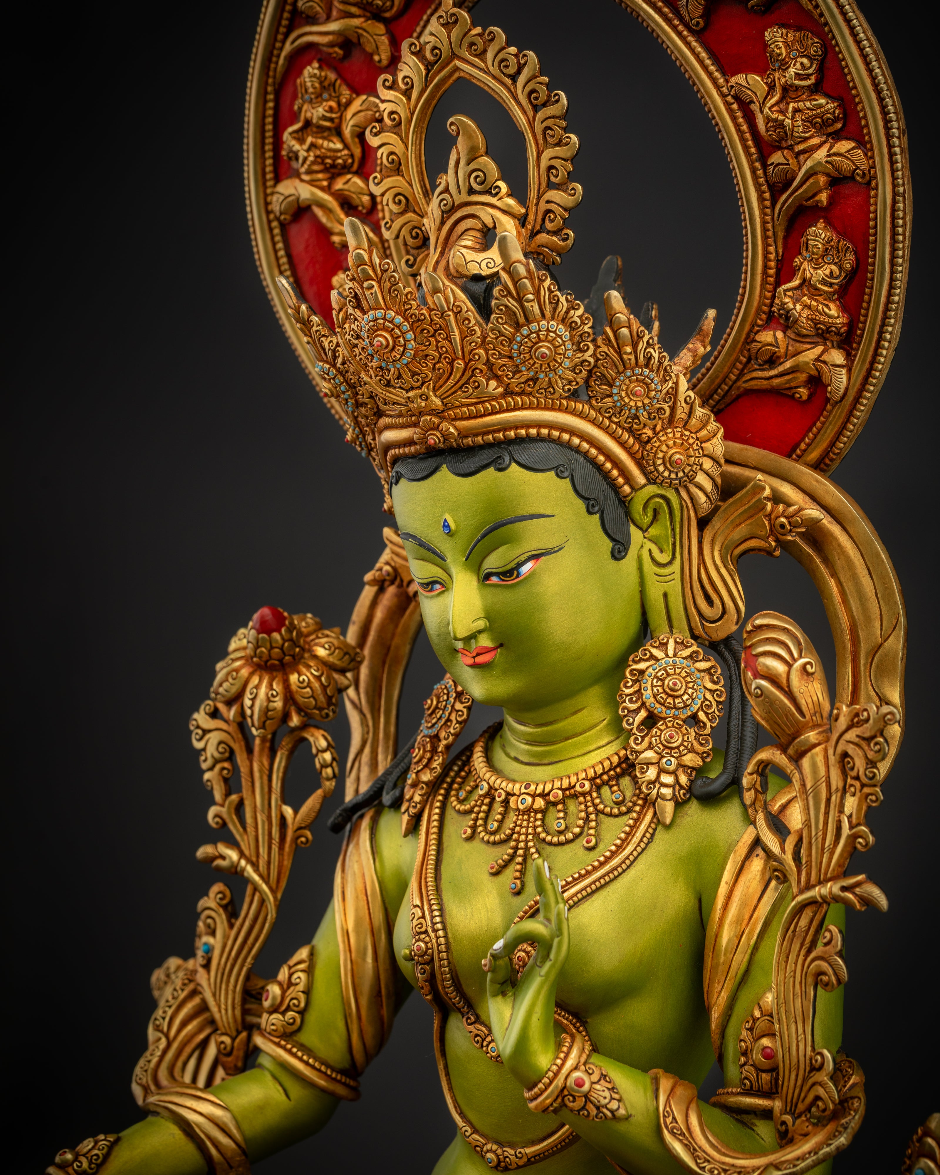 Handcrafted Green Tara Statue | Protector Deity for Personal Shrine