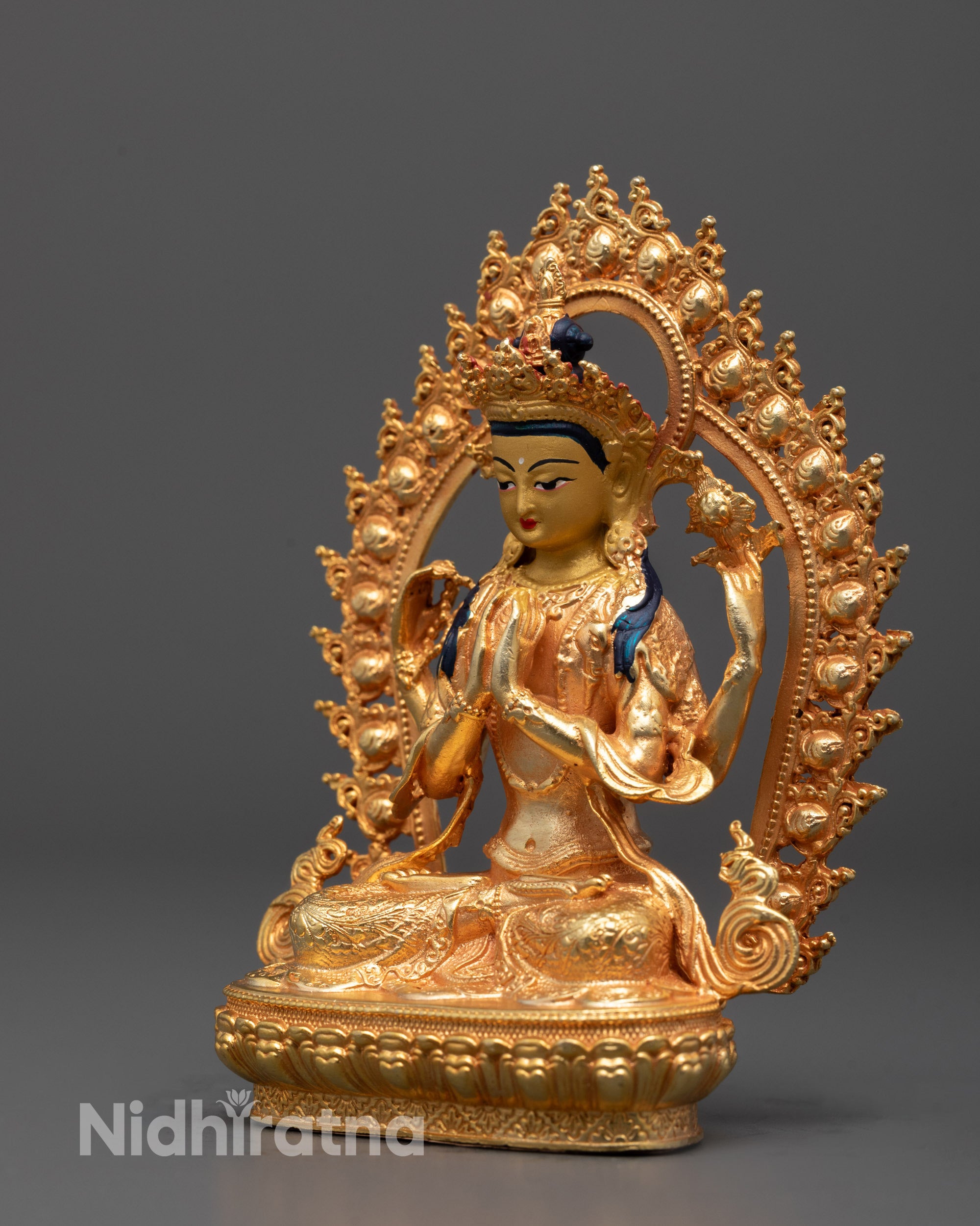 Nepalese Chenrezig Statue | 24k Gold Gilded Machine-Cast