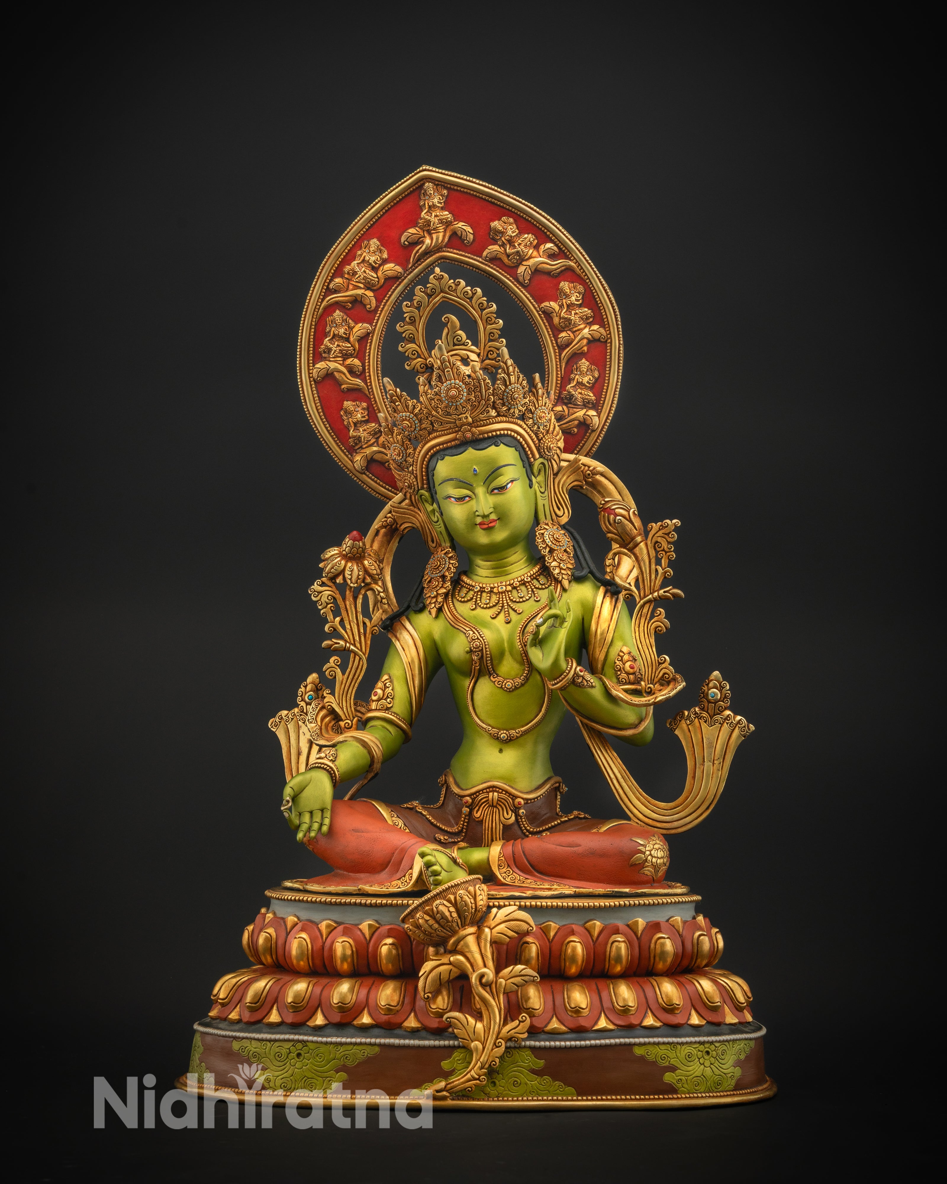 Handcrafted Green Tara Statue | Protector Deity for Personal Shrine