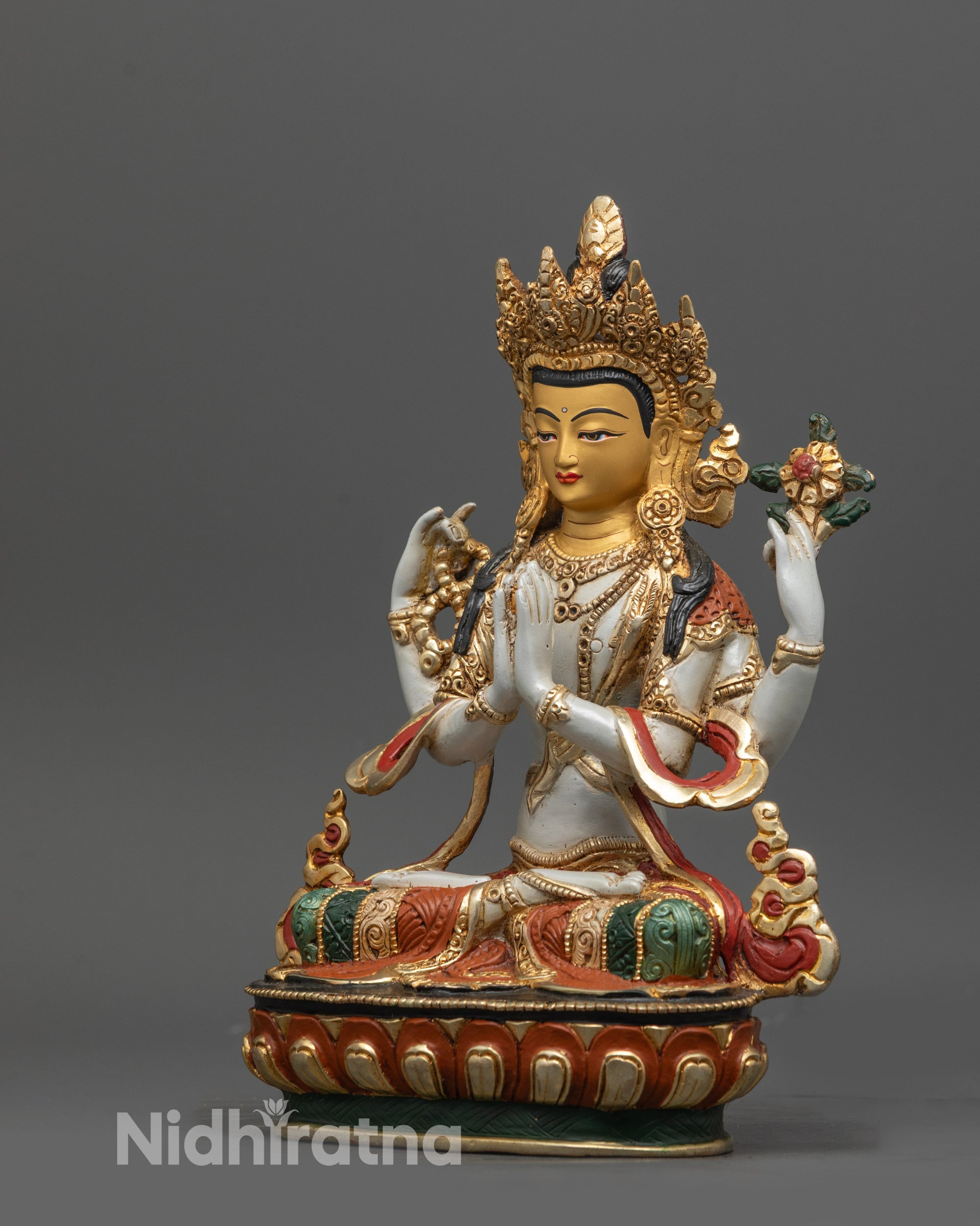 Devotional Chenrezig Sculpture | Meticulously Painted Buddhist Artwork