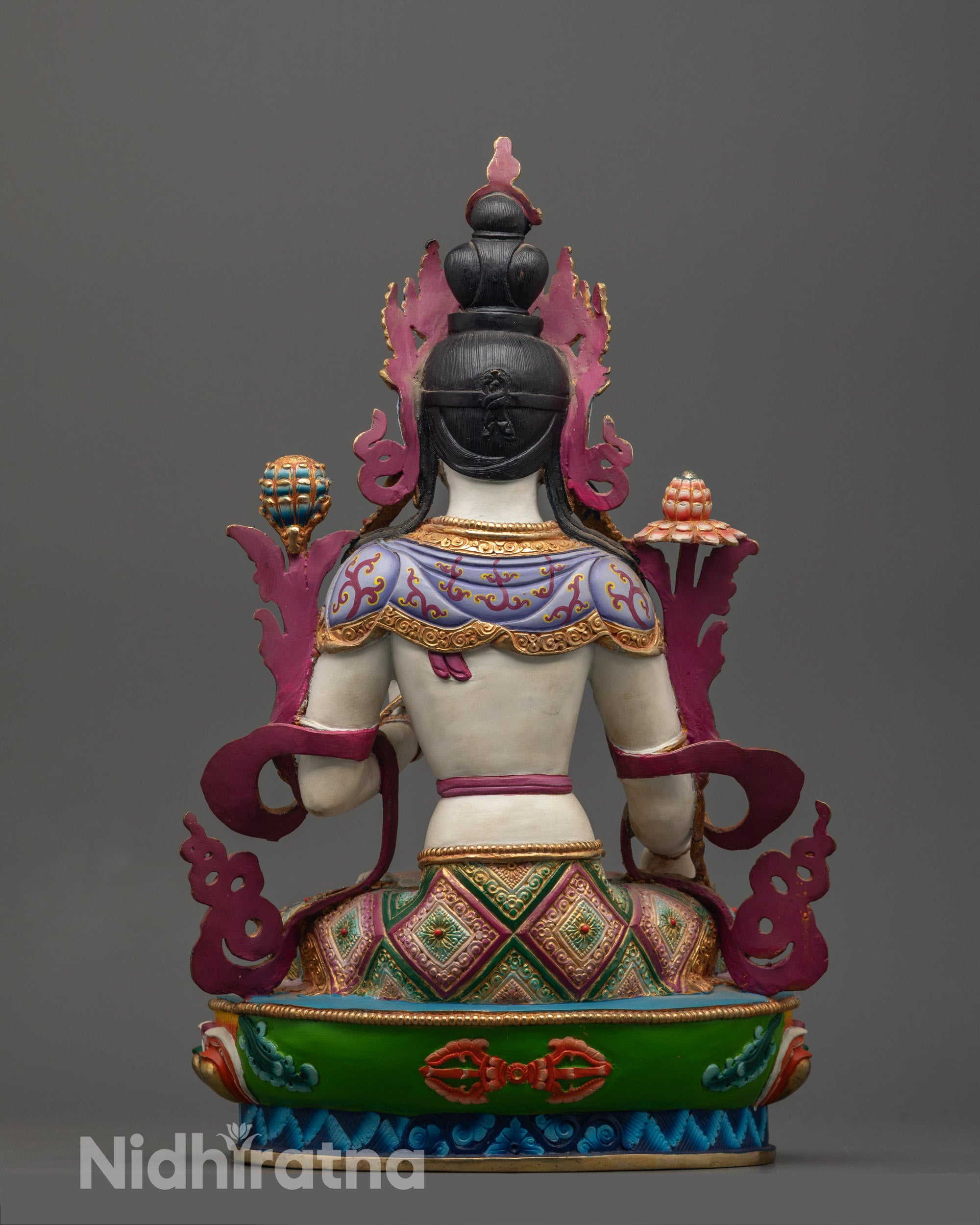 Beautifully Colored Tibetan Healing White Tara Statue