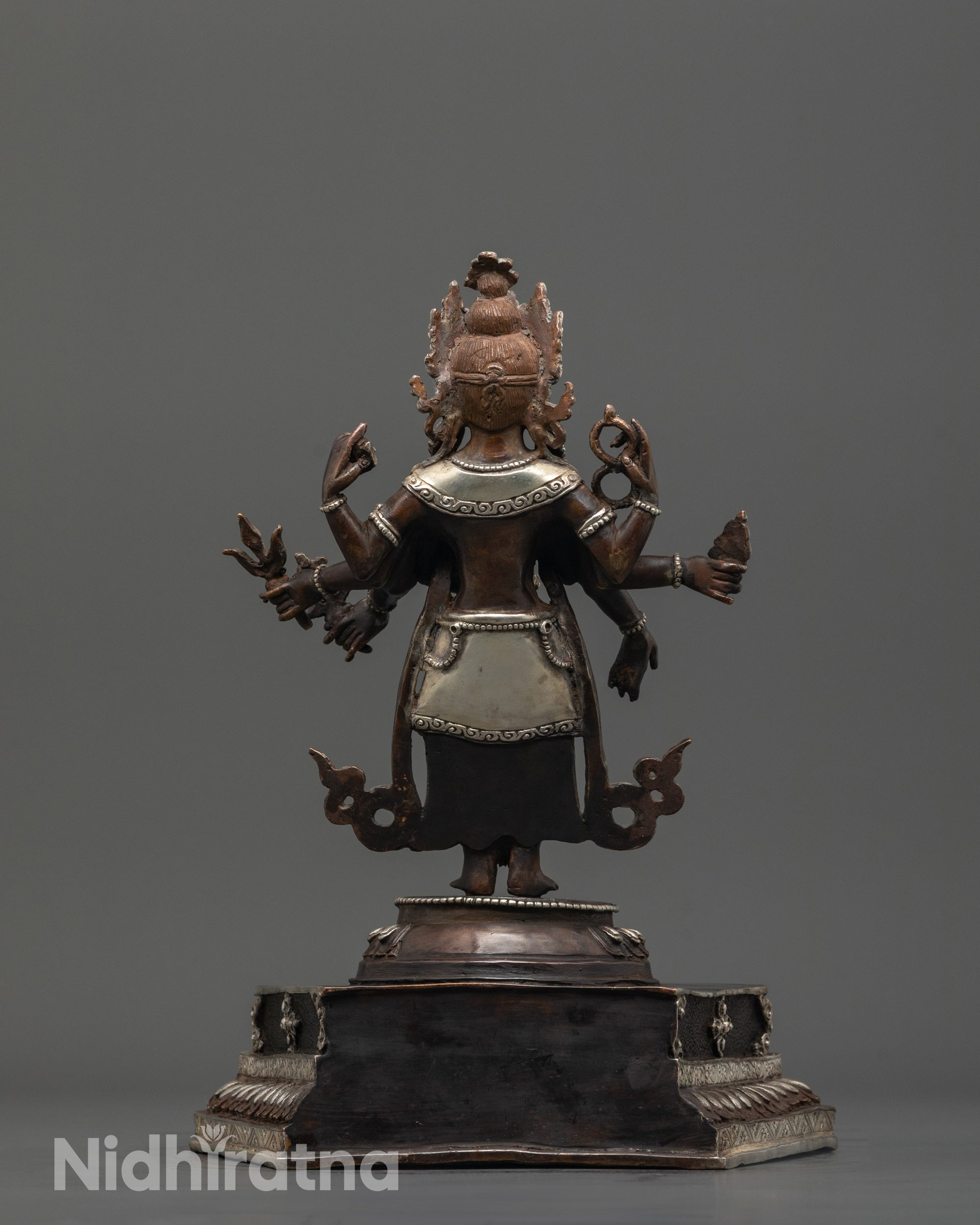 Oxidized Copper Lokeshwor Statue with Silver Plating