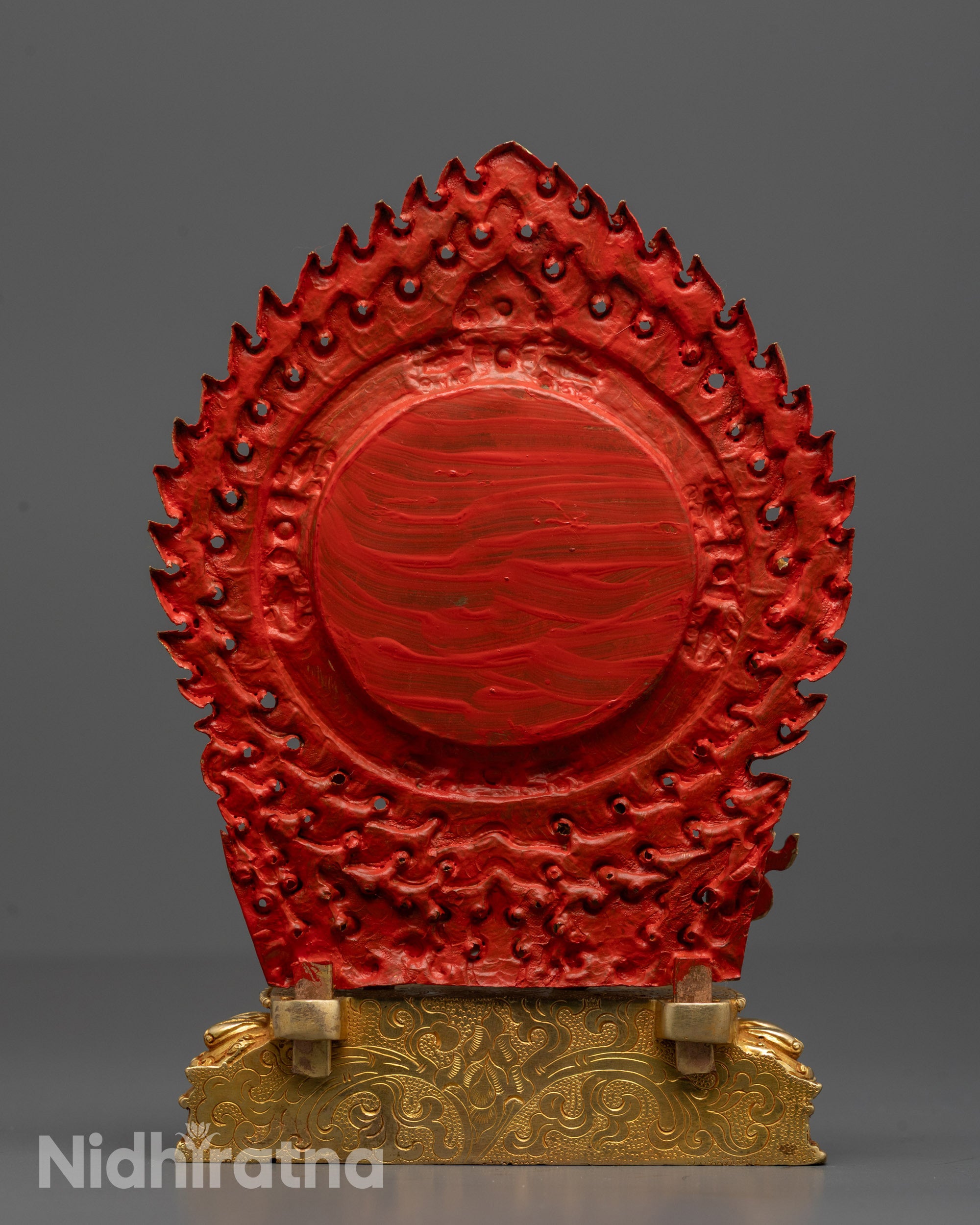 Full-body Vajrapani Buddhist statue standing on lotus pedestal with detailed carvings