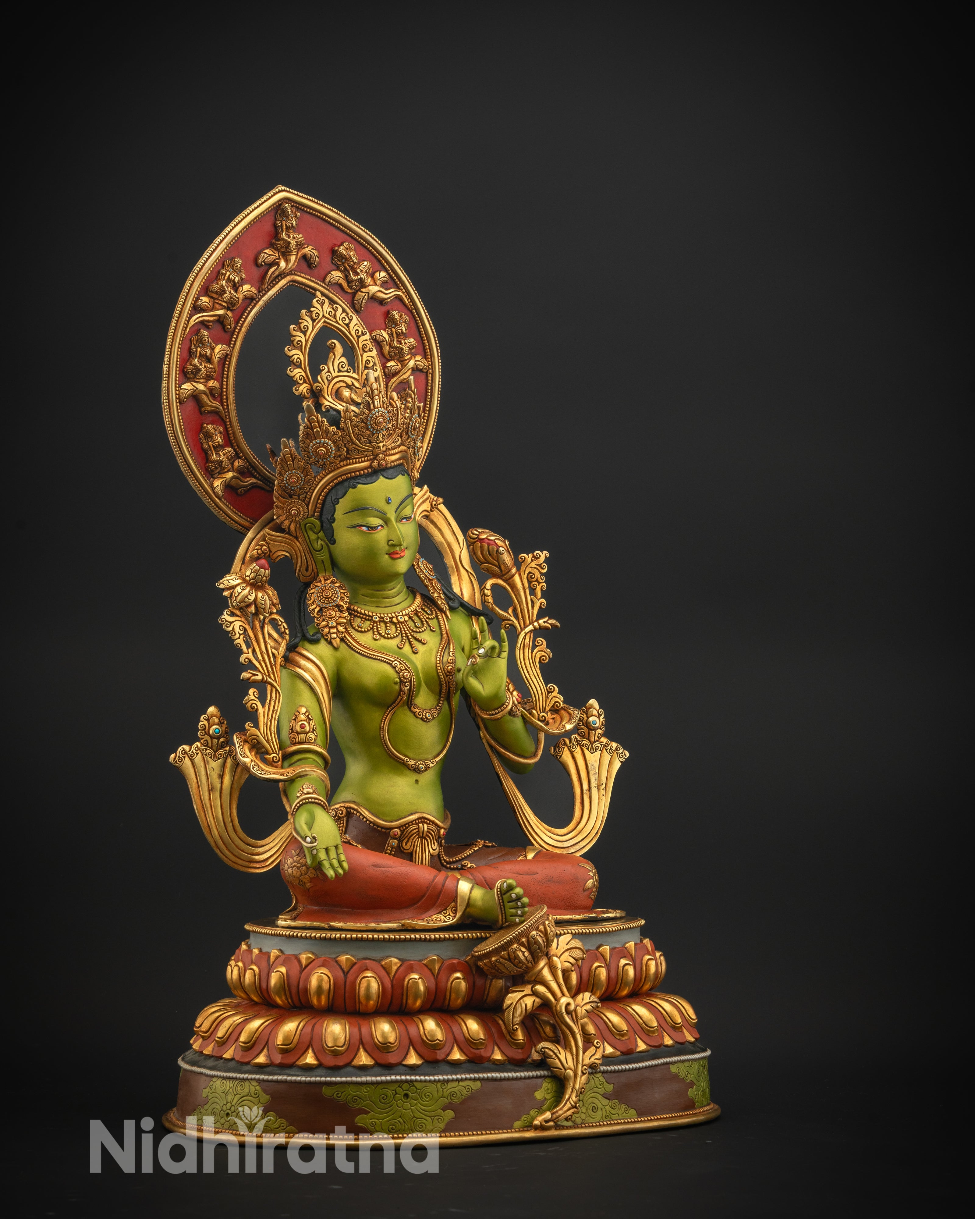 Handcrafted Green Tara Statue | Protector Deity for Personal Shrine