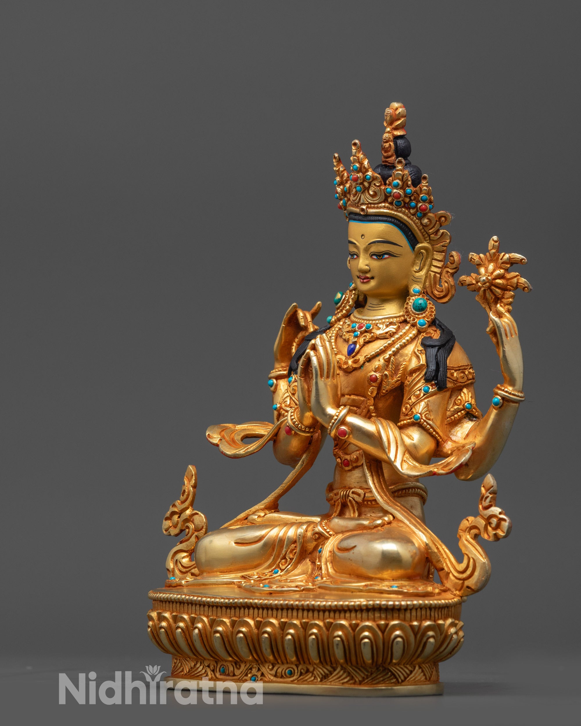 Four-Armed Avalokiteshvara Sculpture | Lost Wax Nepalese Artwork