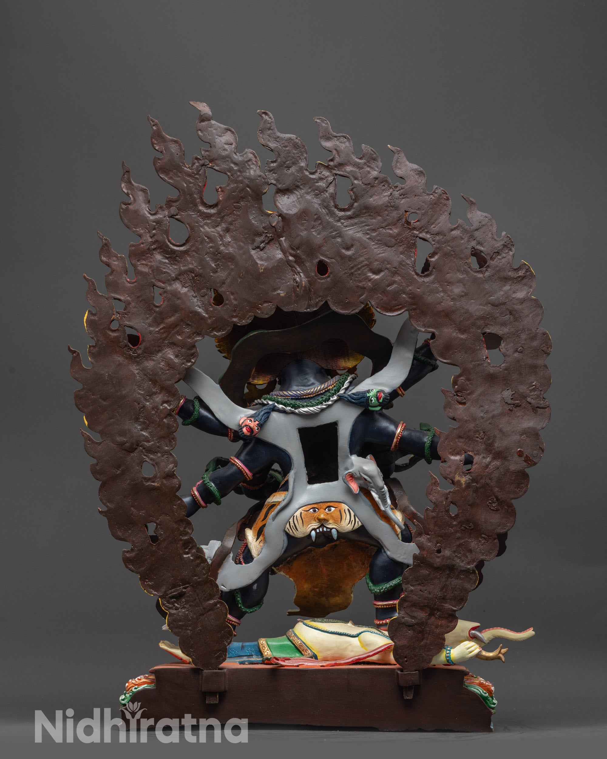 Handcrafted Six-Armed Mahakala Statue | Fierce Dark Blue Protector