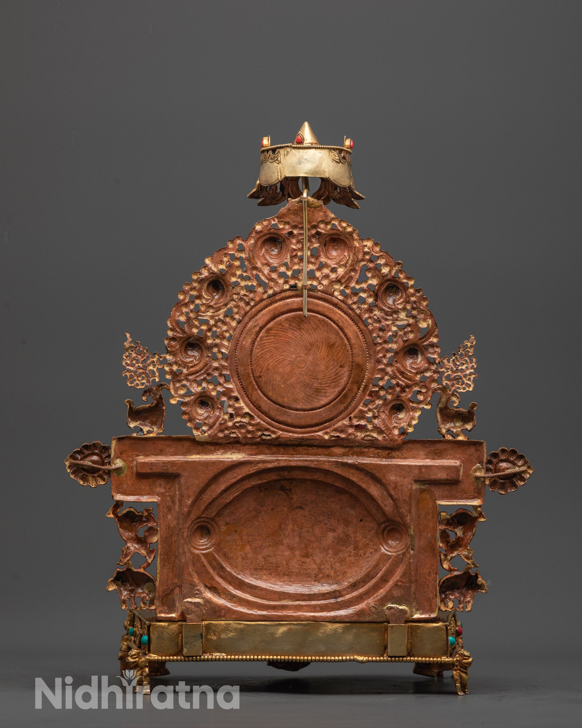 Beautiful Hand-carved Colored Amitabha Buddha Statue with Throne