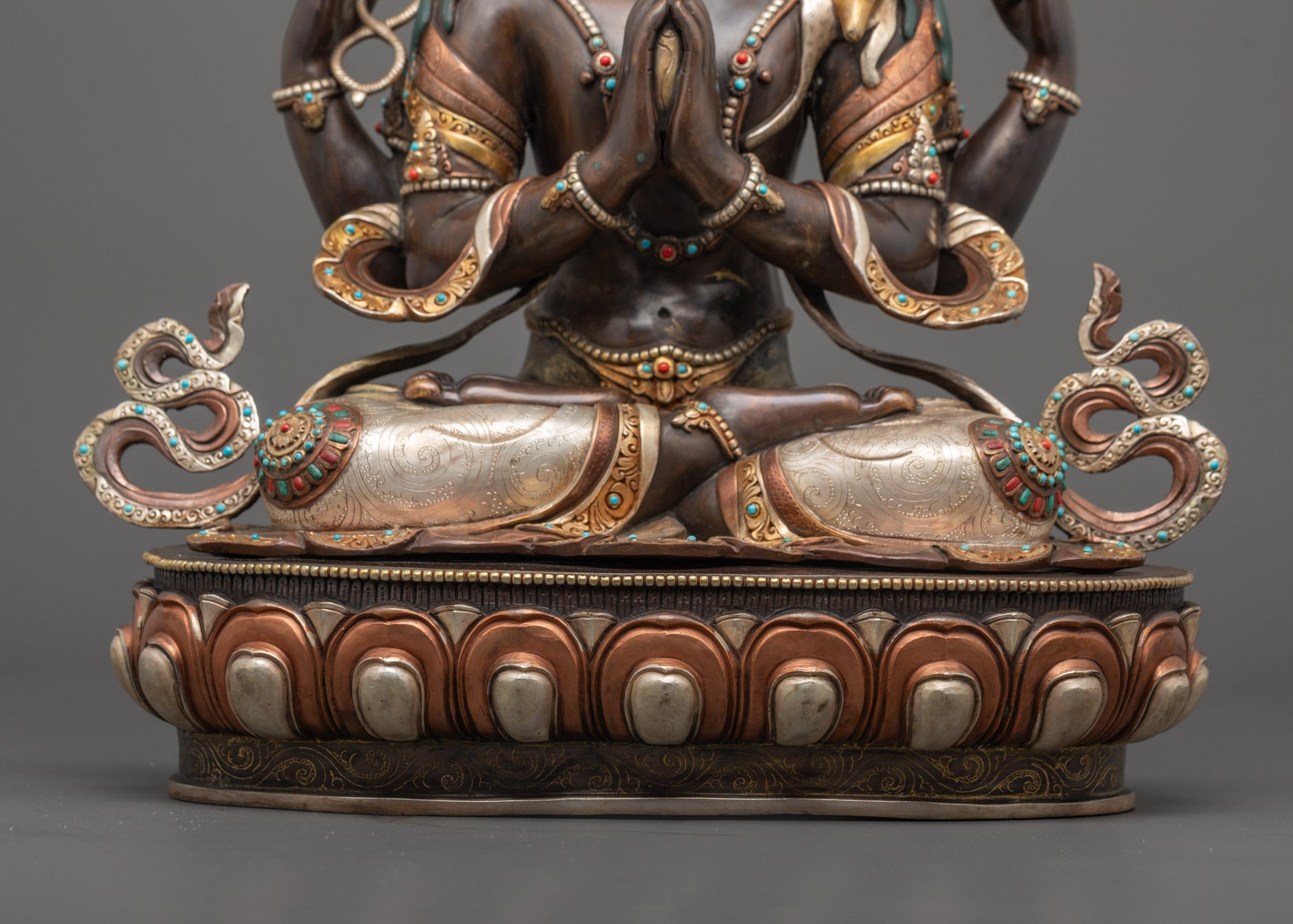 Oxidized Four-Armed Chenrezig Sculpture | Handcrafted Buddhist Art