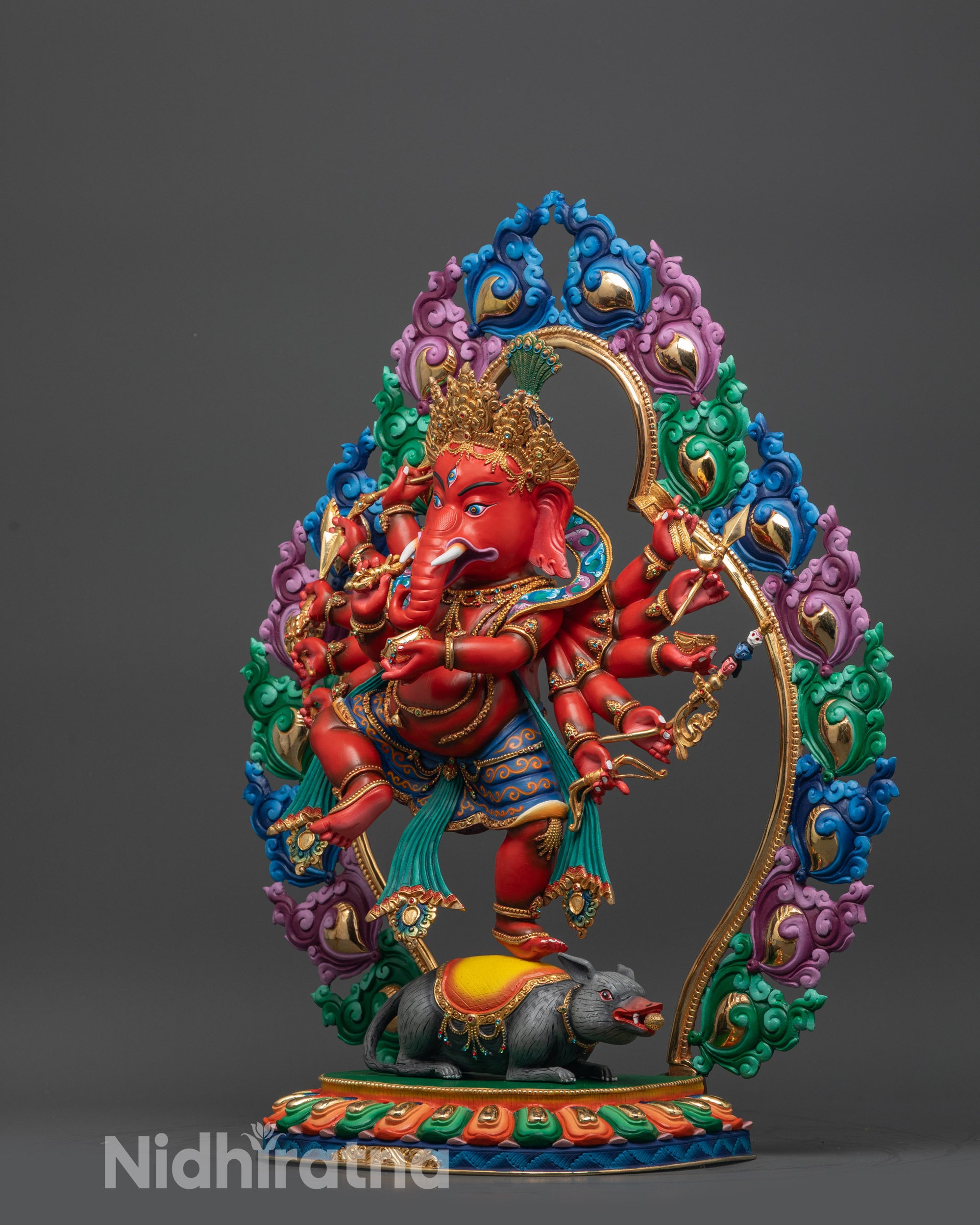 Premium Standing Rakta Ganesh Statue | Himalayan Nepalese Sacred Art