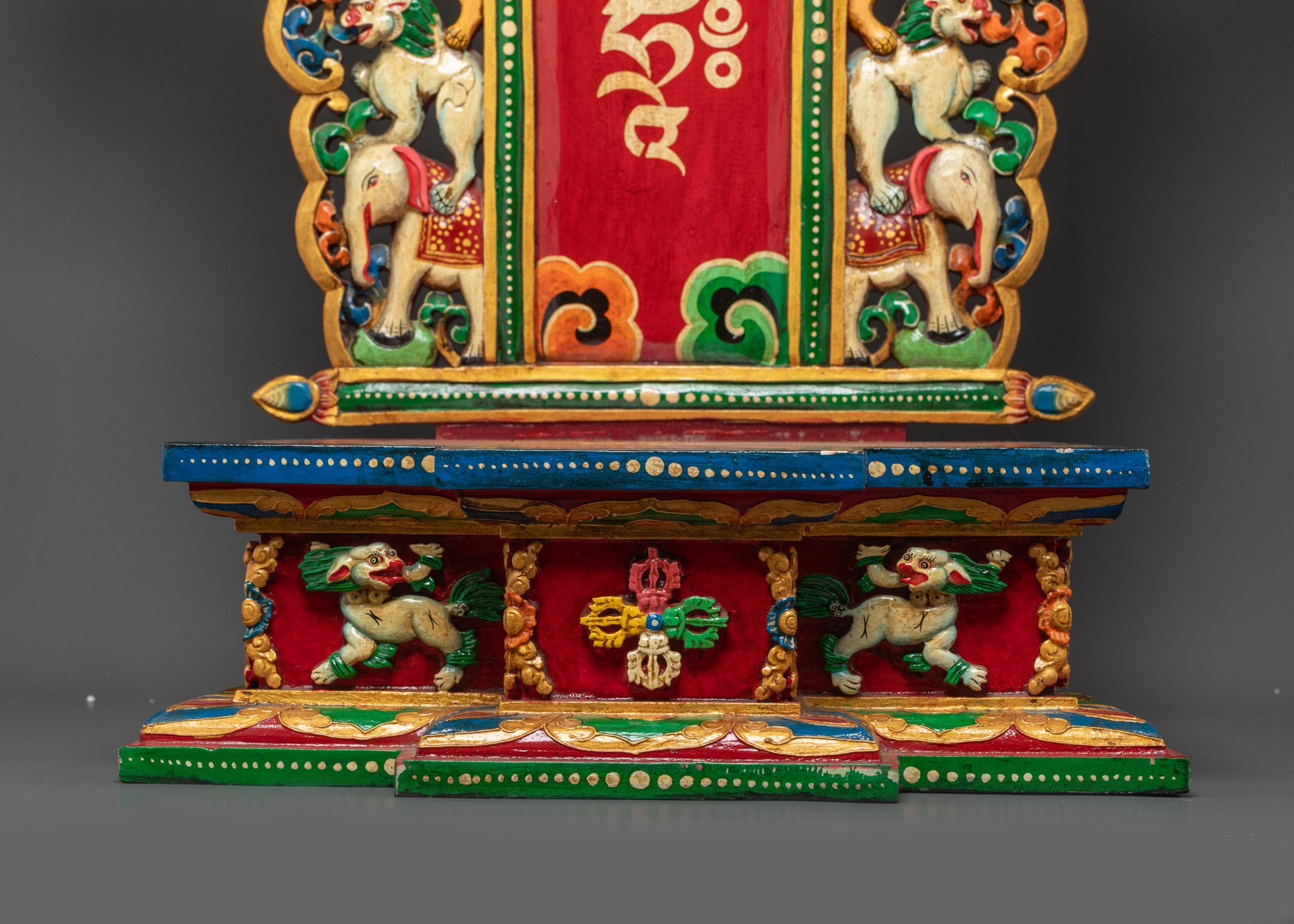 Handcrafted Buddhist Throne | Intricate Nepalese Statue Seat for Shrines