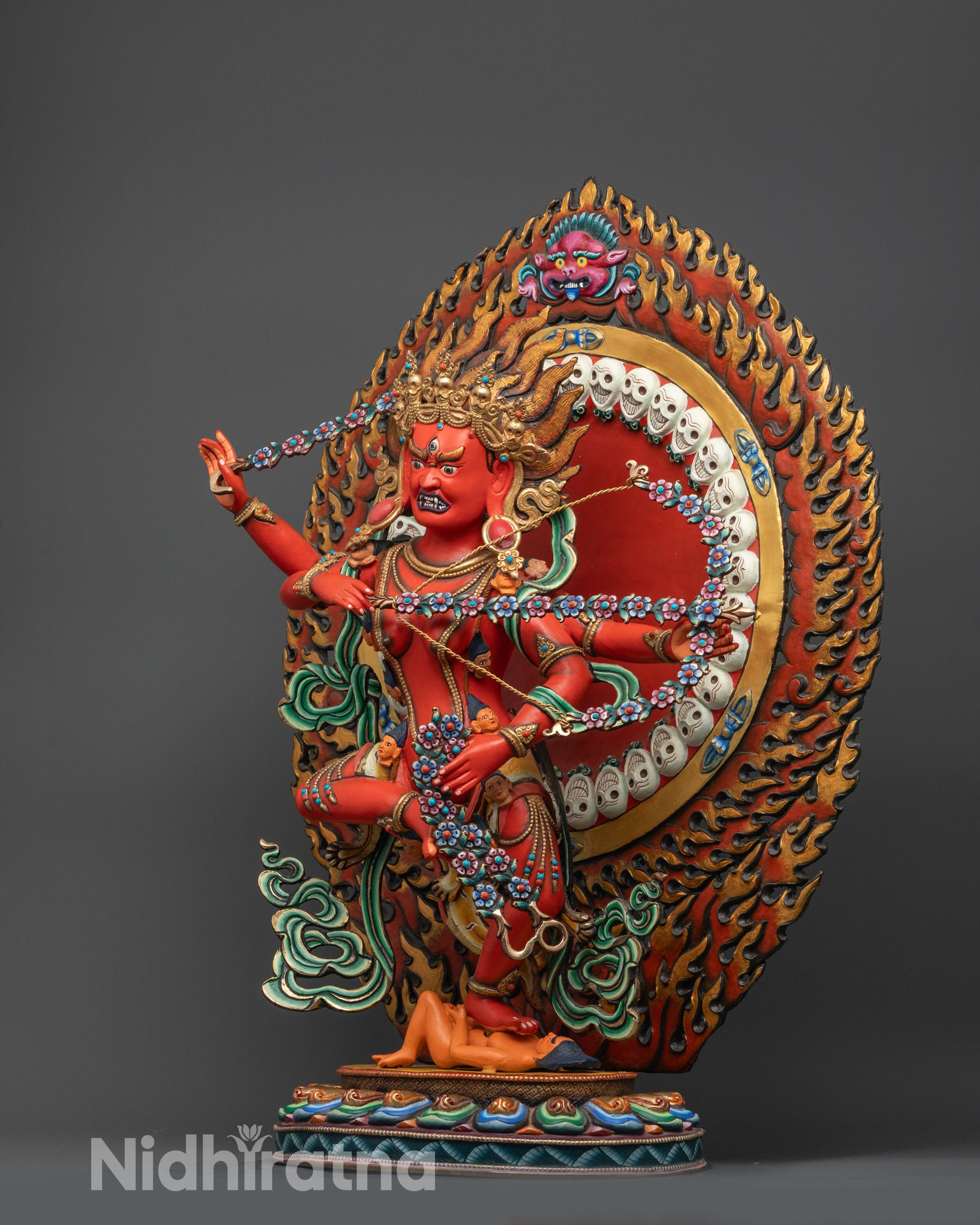 Red Kurukulla Statue | Hand-Carved Buddhist Dakini Sculpture