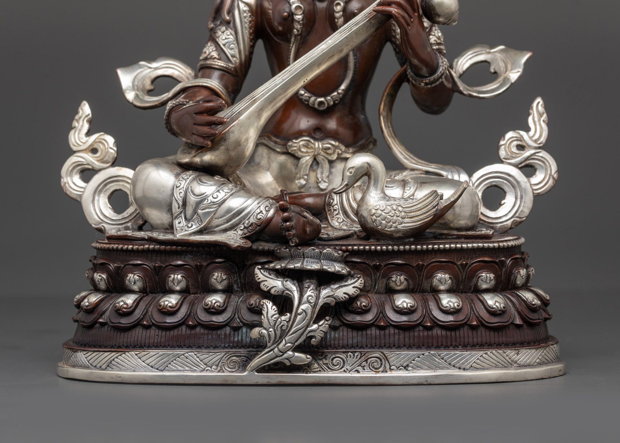 Exquisite Oxidized Saraswati Statue | Handcrafted Goddess of knowledge