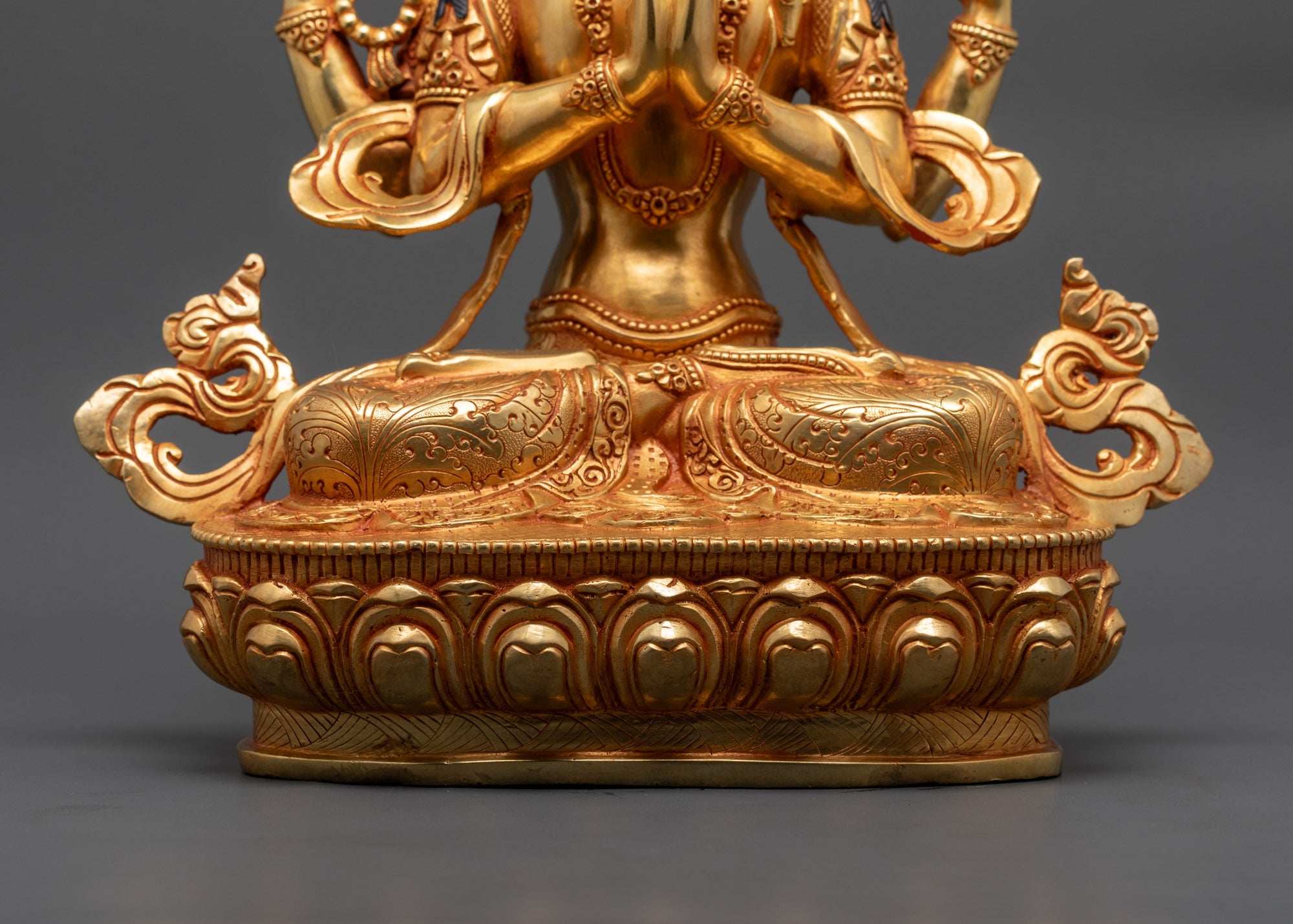 Four-Armed Avalokiteshvara Statue | 24K Gold-Gilded Face Chenrezig