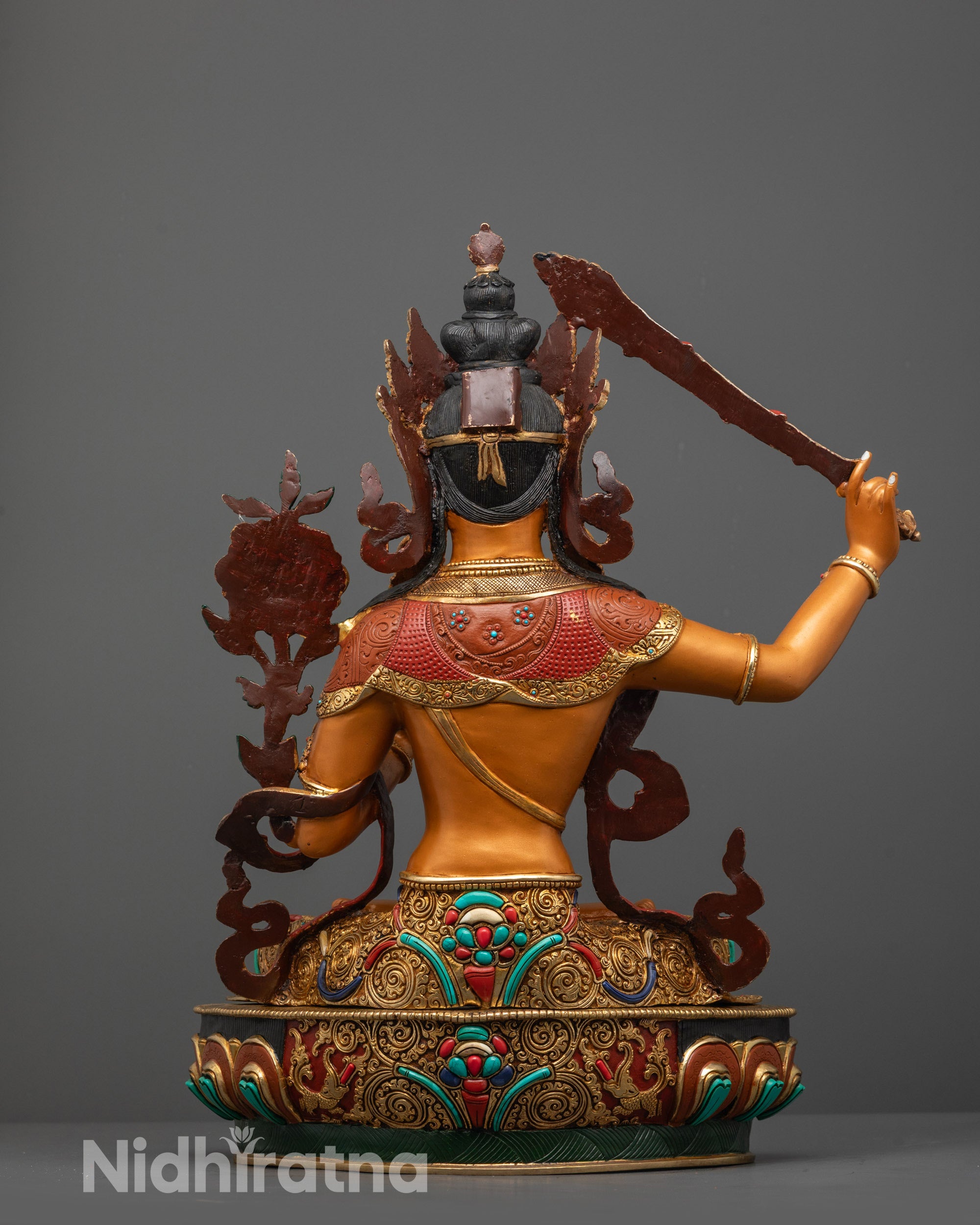 Coloured Manjushri Statue | Handcrafted Nepalese Bodhisattva Sculpture