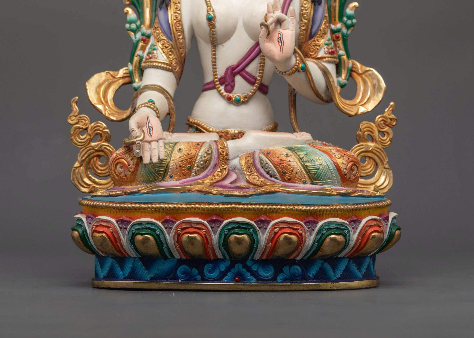 Beautifully Colored Tibetan Healing White Tara Statue