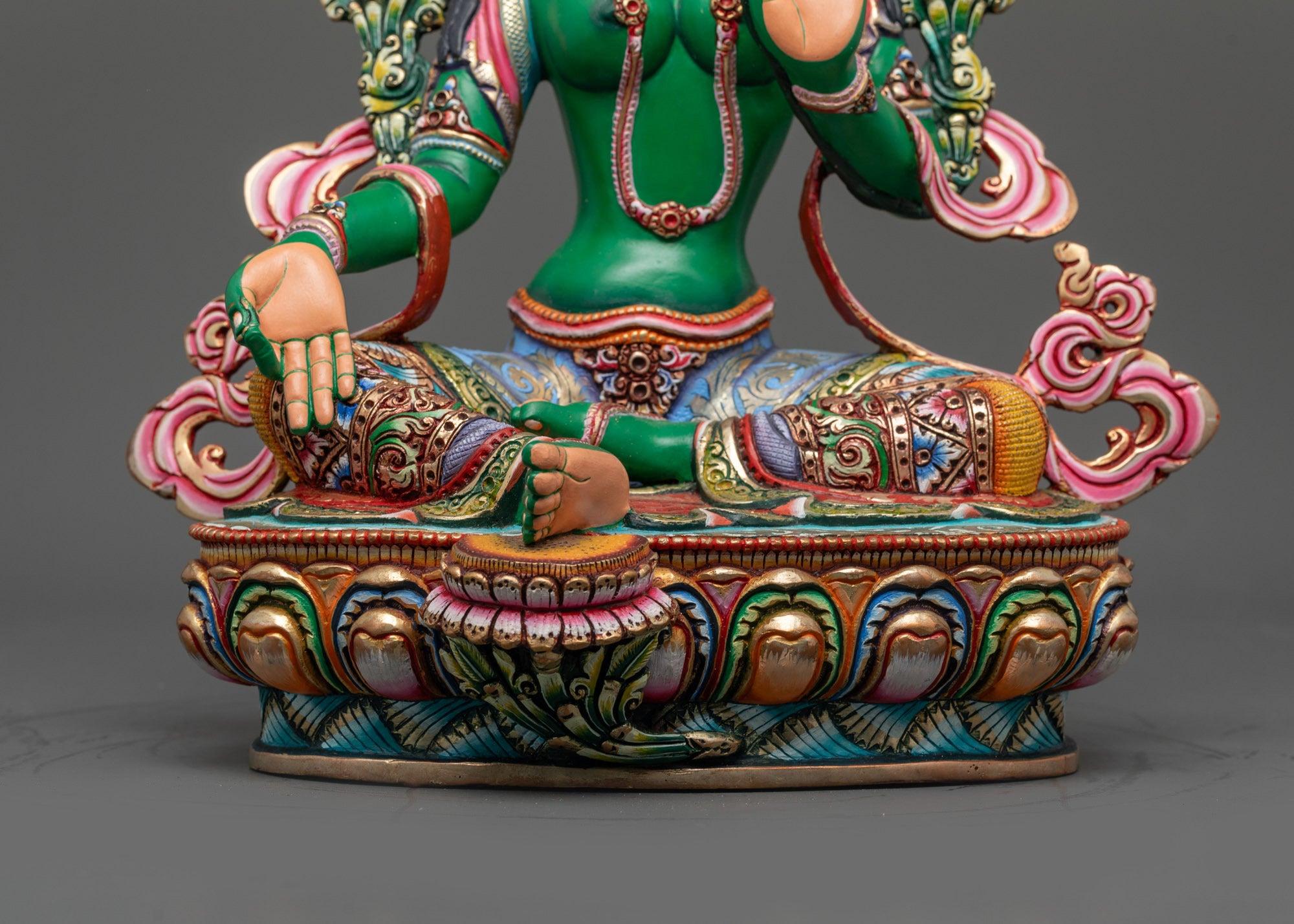 Coloured Green Tara Statue | Peaceful Nepalese Meditation Sculpture