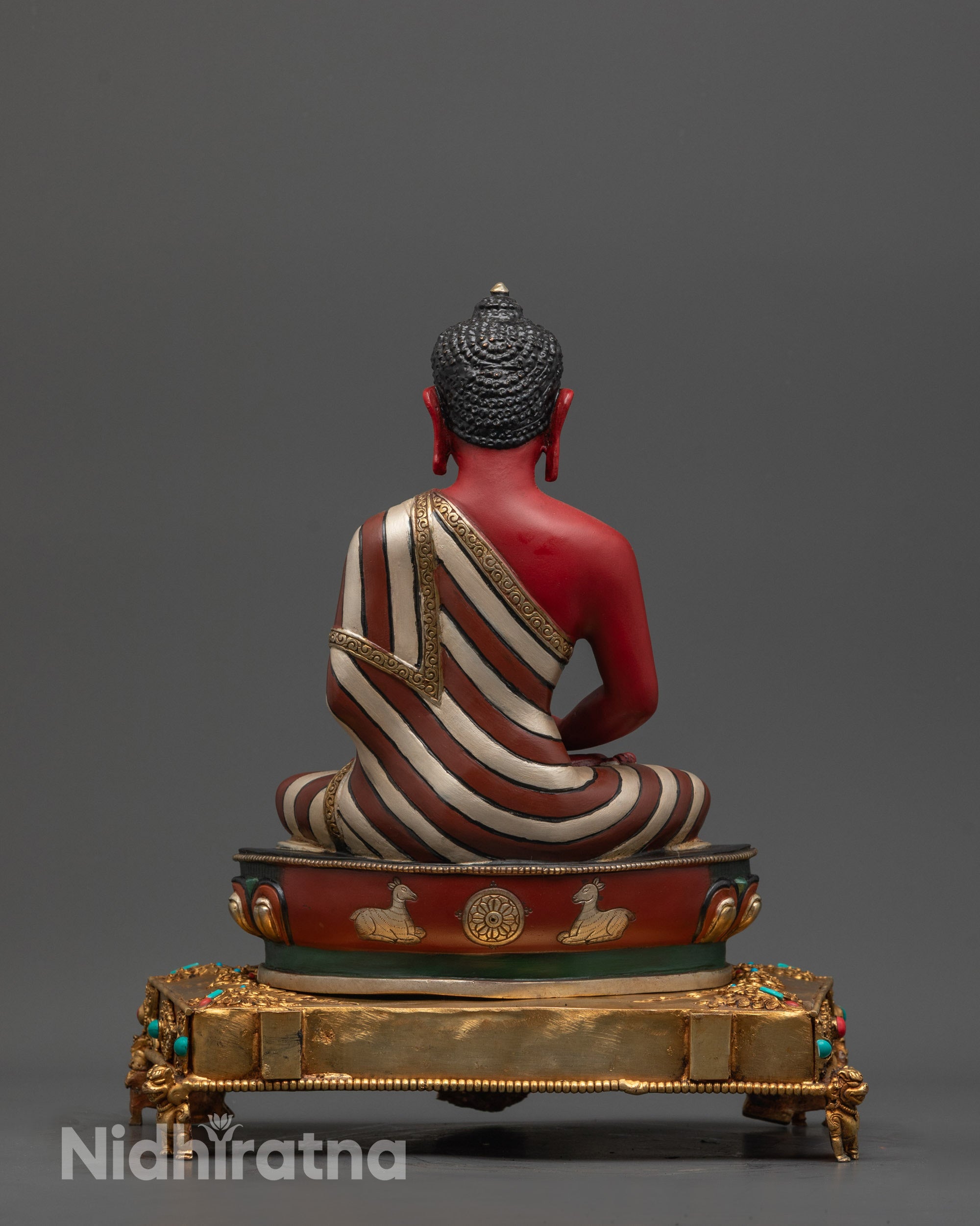 Beautiful Hand-carved Colored Amitabha Buddha Statue with Throne