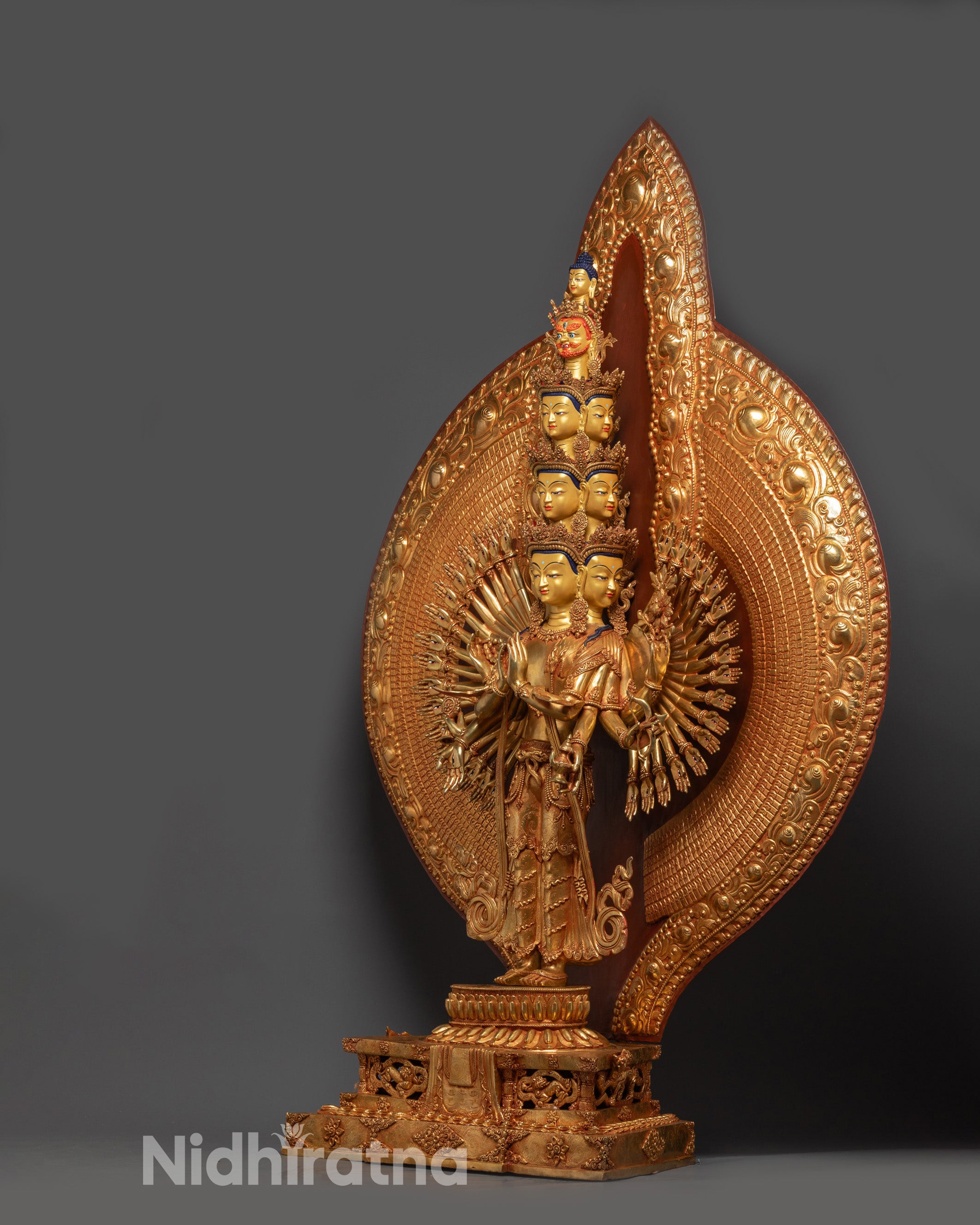 1000-Armed Chenrezig Statue | 24K Gold-Gilded Buddhist Deity Sculpture