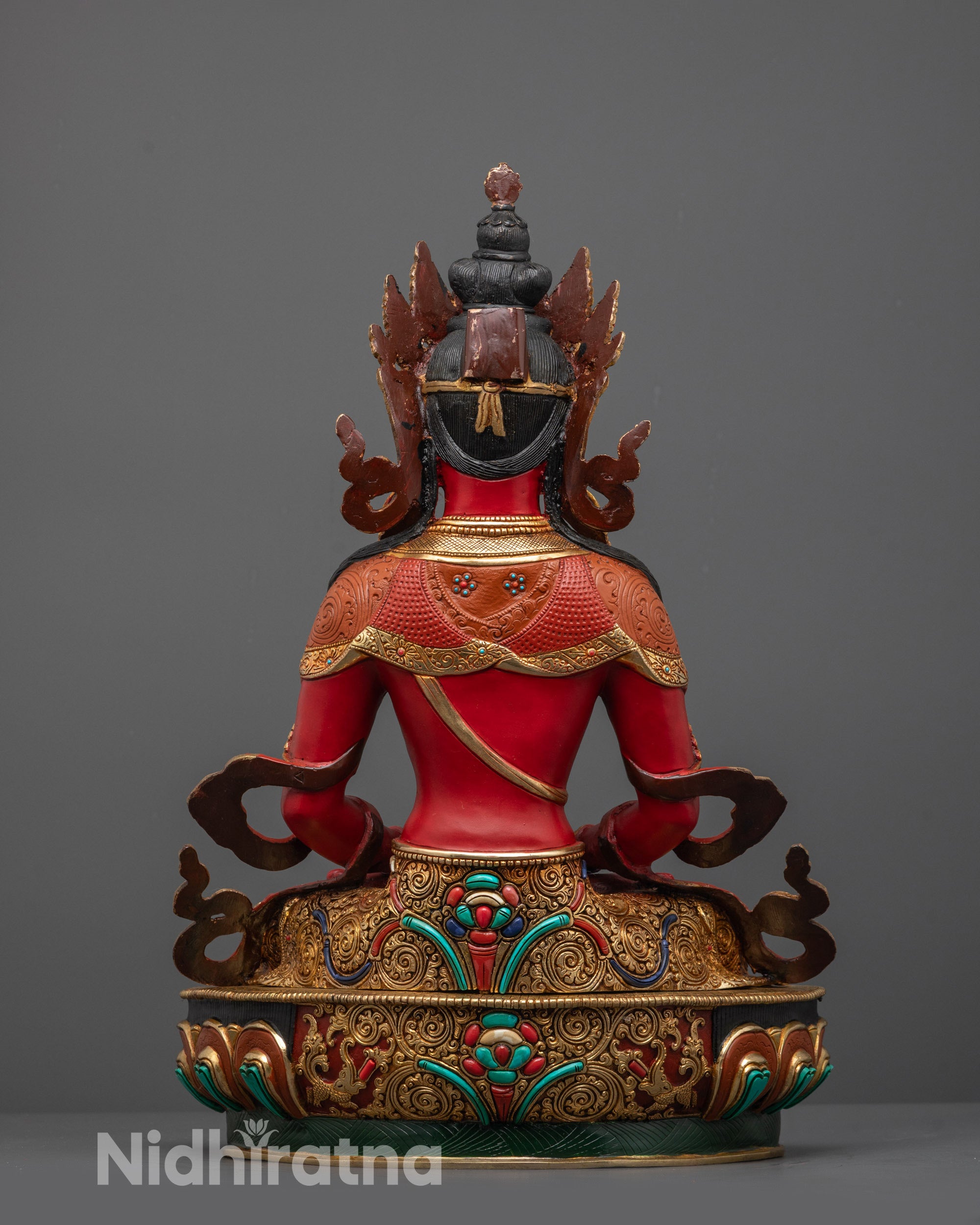 Red Hued Amitayus Statue | Nepalese Buddhist Sculpture for Longevity