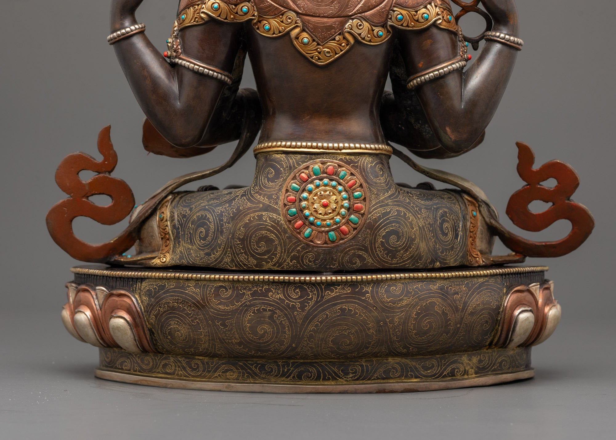 Oxidized Four-Armed Chenrezig Sculpture | Handcrafted Buddhist Art