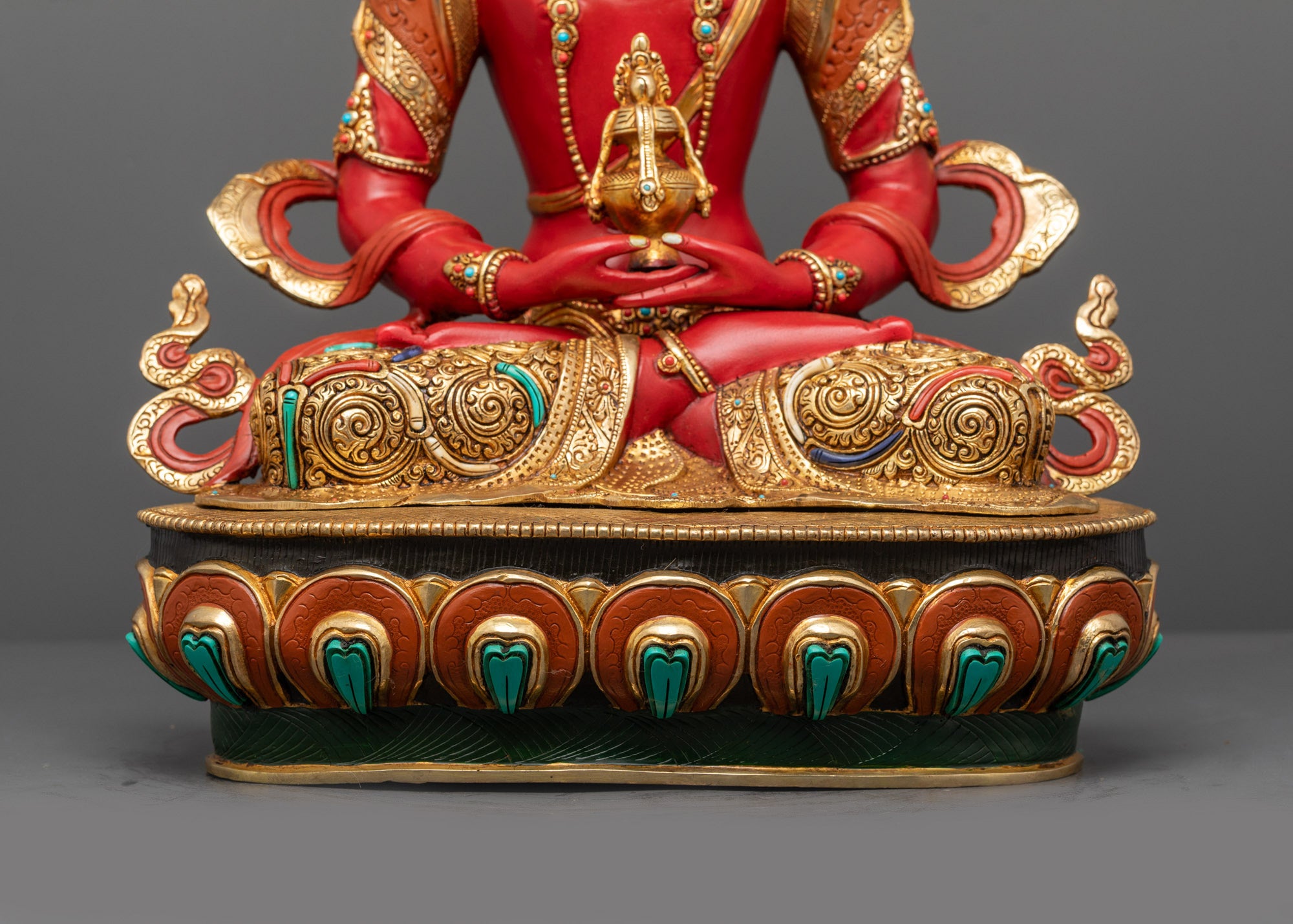 Red Hued Amitayus Statue | Nepalese Buddhist Sculpture for Longevity