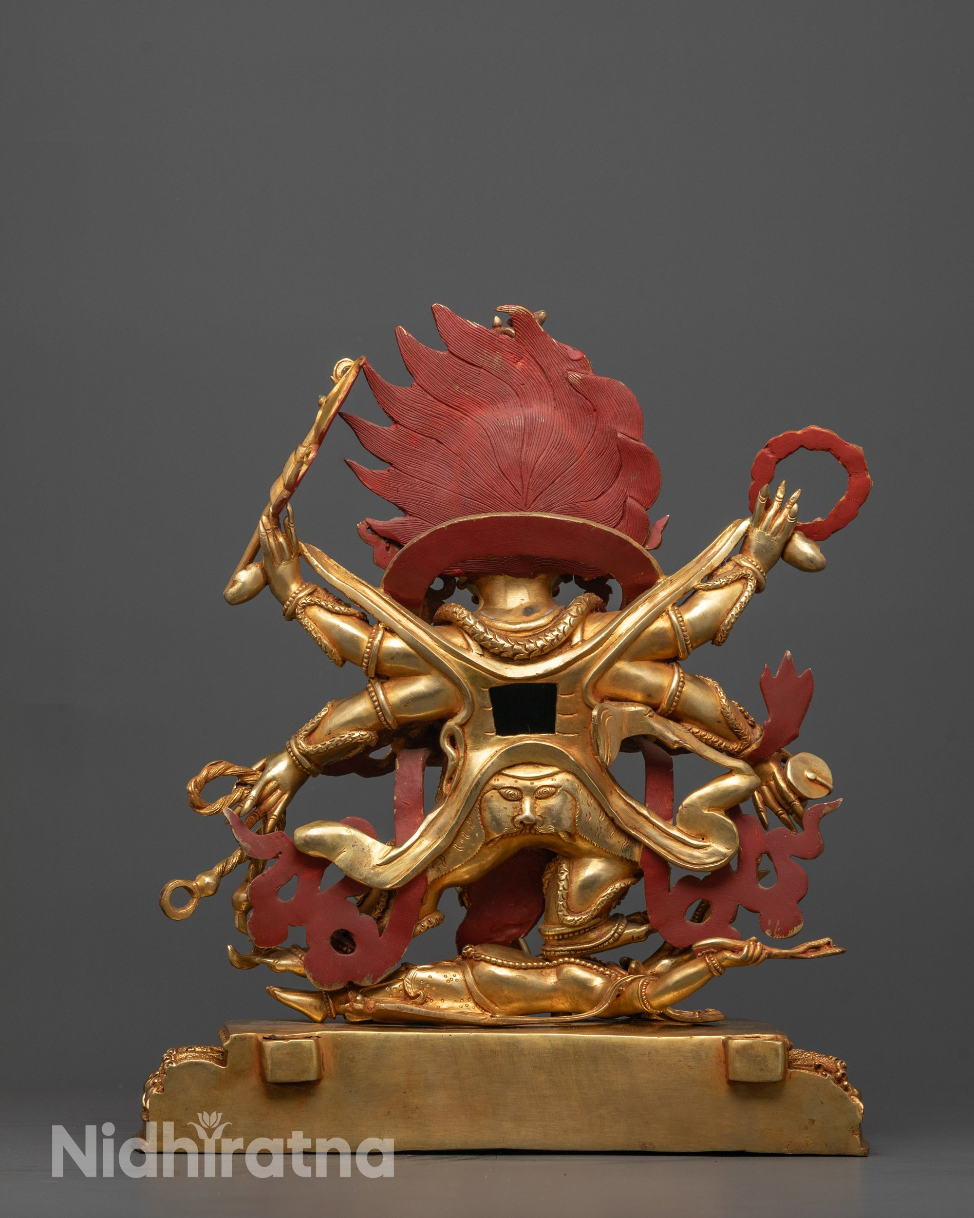 Six Armed Mahakala Sculpture | Hand-Carved Buddhist Wrathful Deity